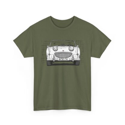 T-Shirt, Austin-Healey Sprite Mk1, Frogeye, Strichzeichnung, Weiß, personalisierbar mit Kennzeichen – Bild 5