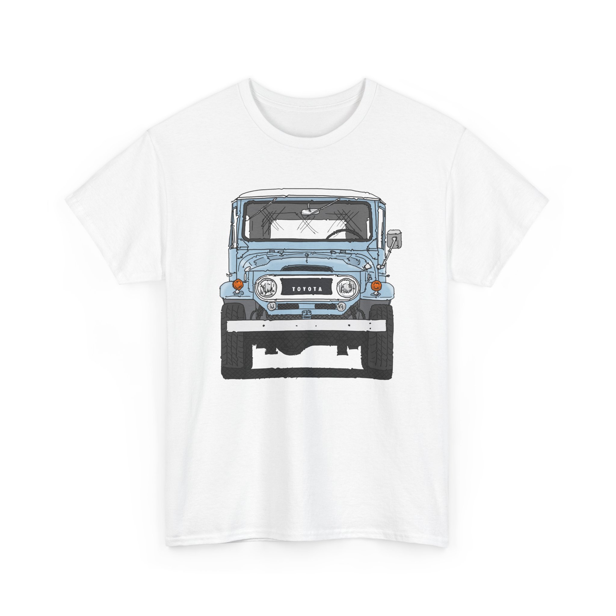 T-Shirt, Toyota Land Cruiser, Strichzeichnung, Hellblau, personalisierbar mit Kennzeichen – Bild 2