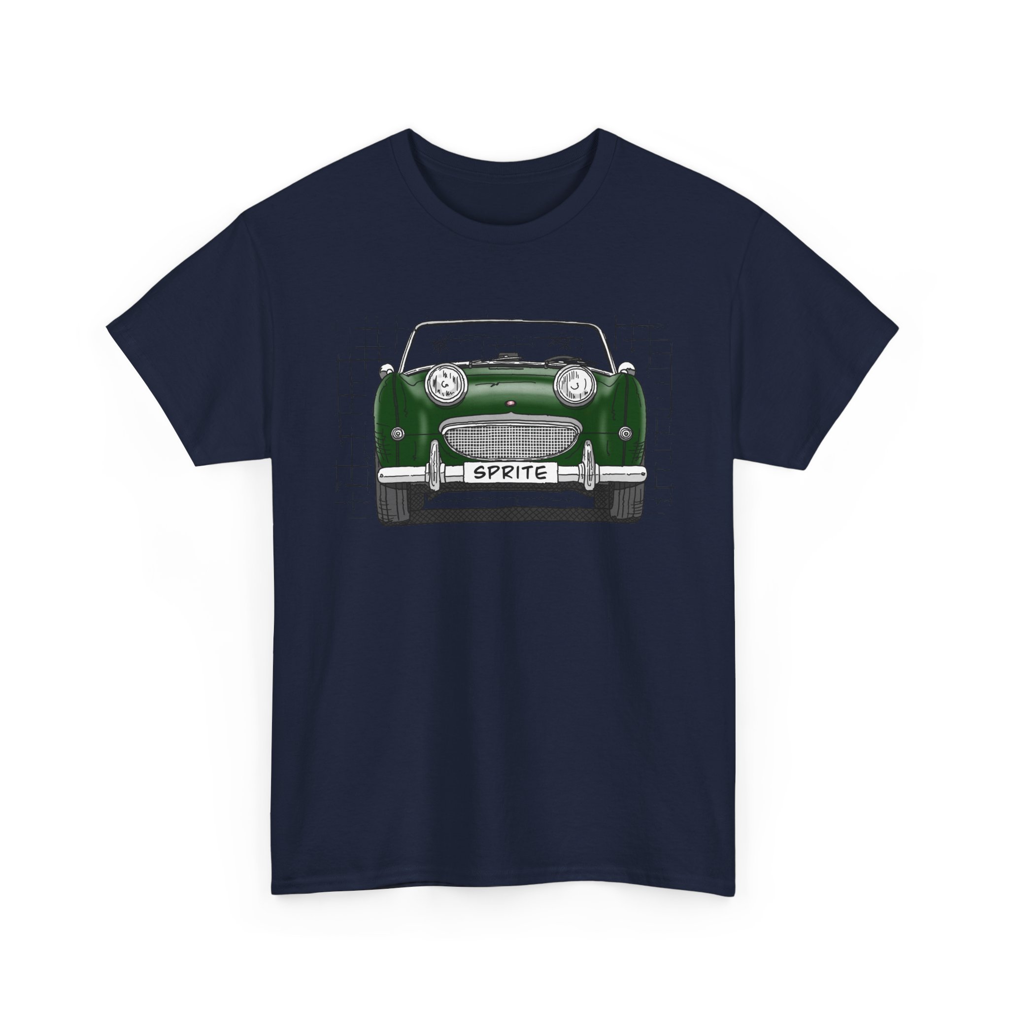 T-Shirt, Austin-Healey Sprite Mk1, Frogeye, Strichzeichnung, BRG, personalisierbar mit Kennzeichen – Bild 10