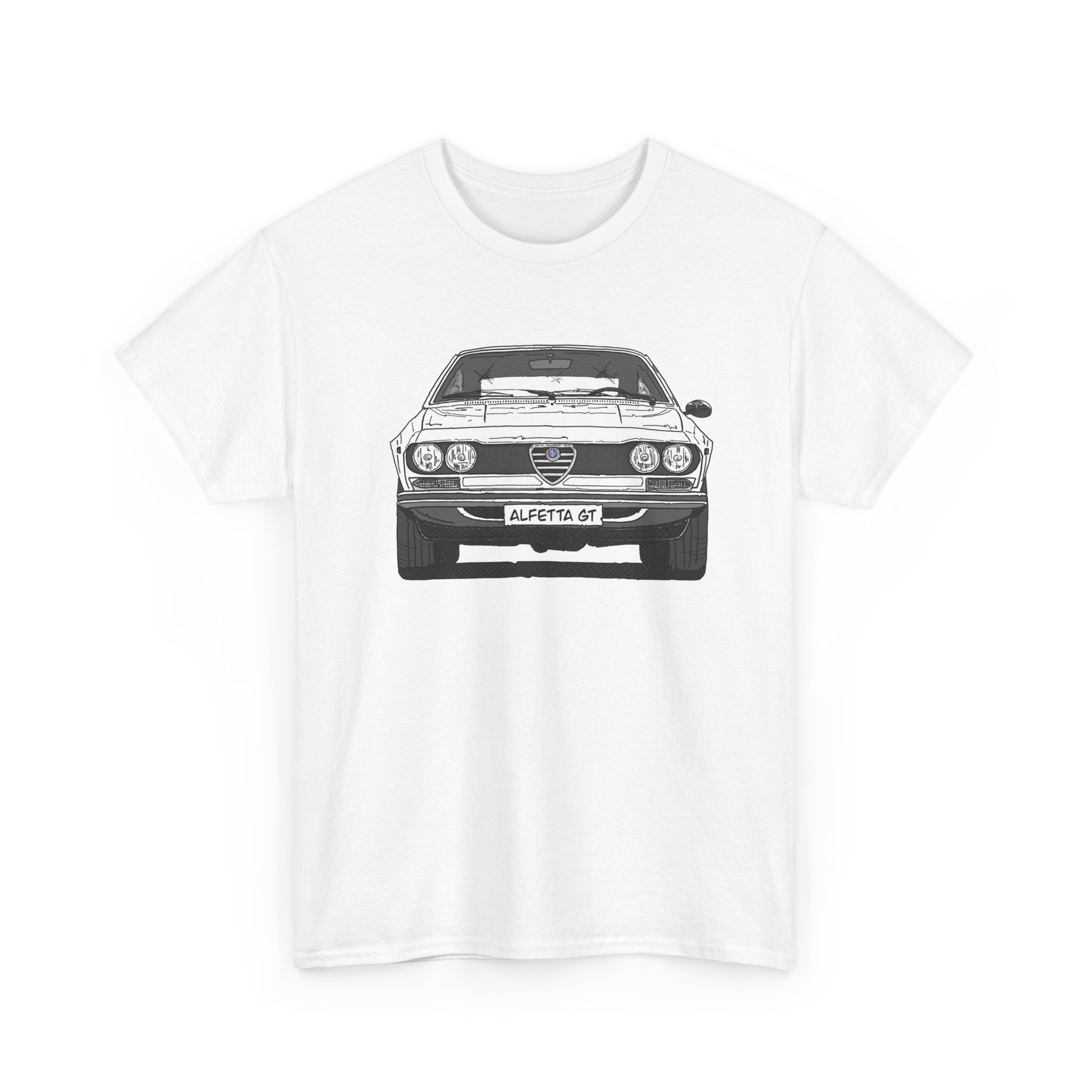 T-Shirt, Alfetta GT, Strichzeichnung, Weiß, mit Kennzeichen personalisierbar – Bild 2
