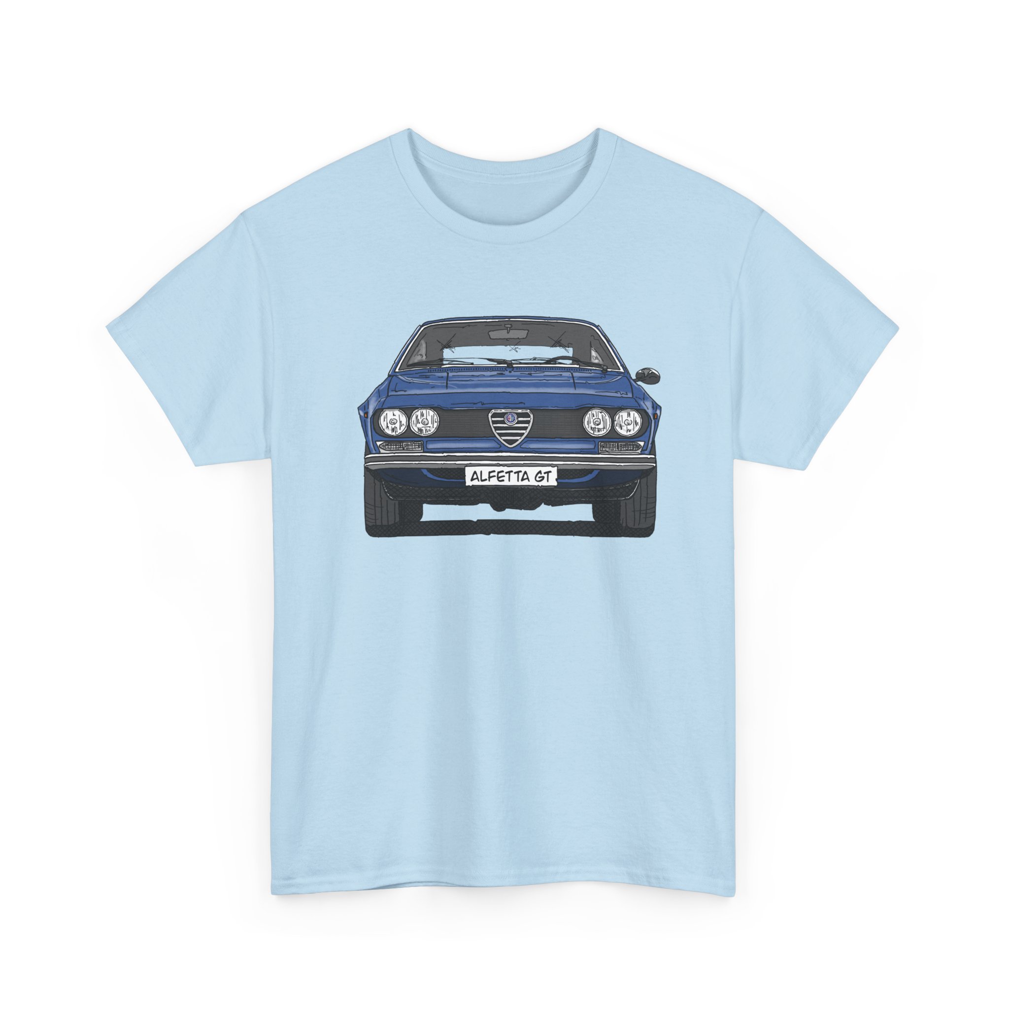 T-Shirt, Alfetta GT, Strichzeichnung, Blau, mit Kennzeichen personalisierbar – Bild 8