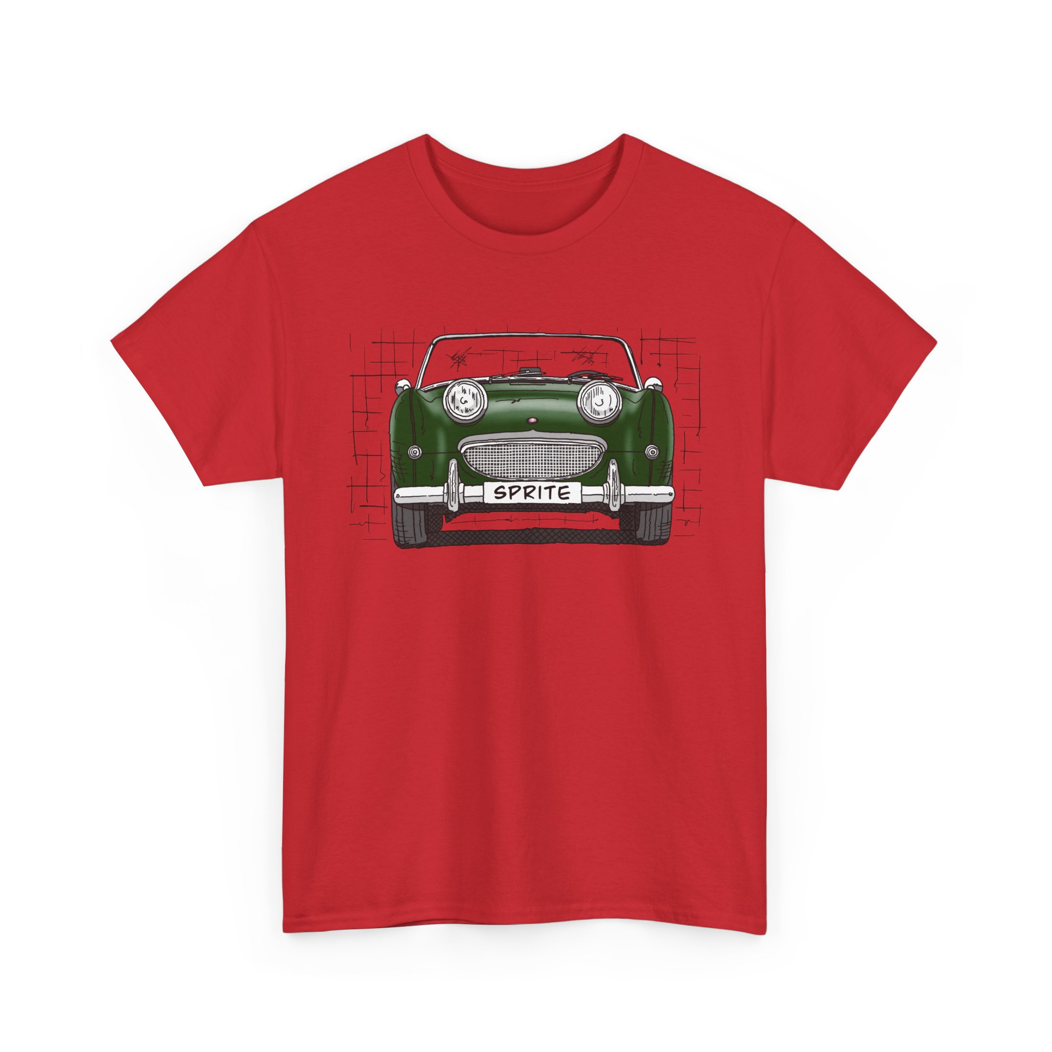 T-Shirt, Austin-Healey Sprite Mk1, Frogeye, Strichzeichnung, BRG, personalisierbar mit Kennzeichen – Bild 12