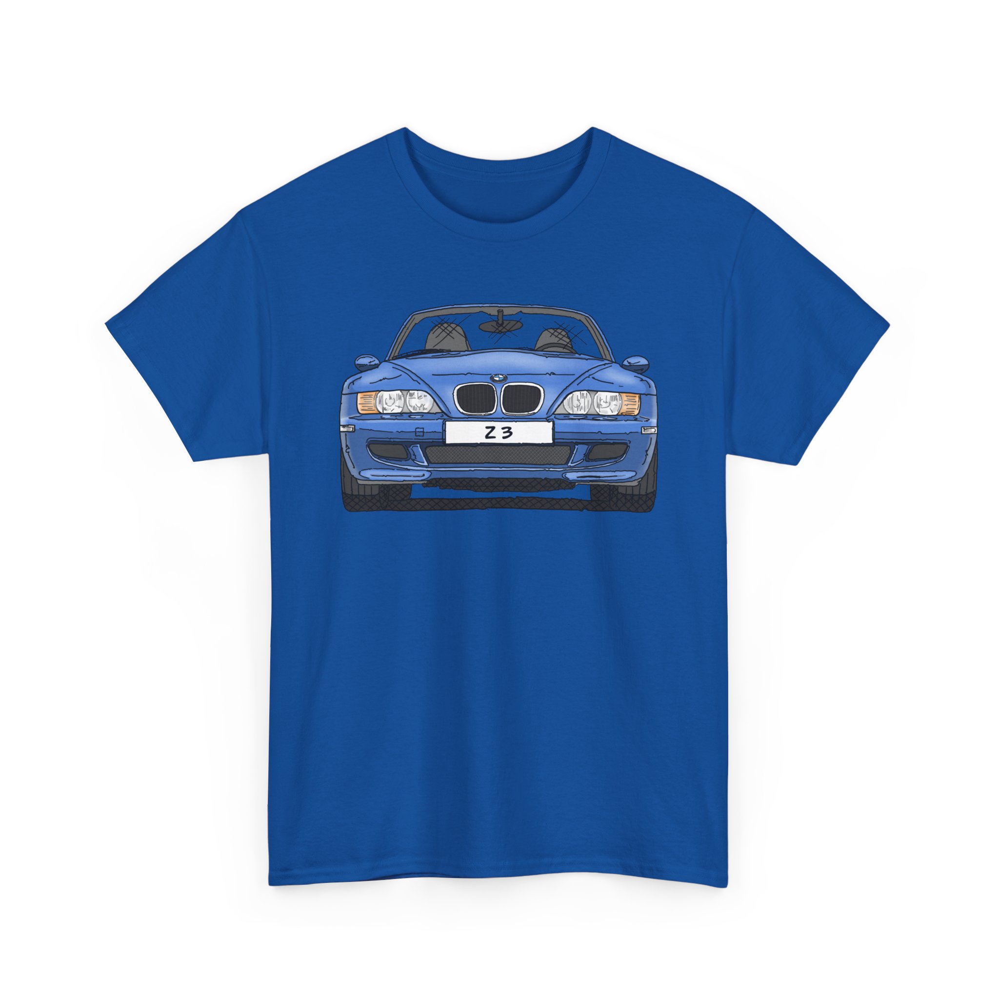T-Shirt, BMW Z3, Strichzeichnung, Blau, personalisierbar mit Kennzeichen – Bild 8