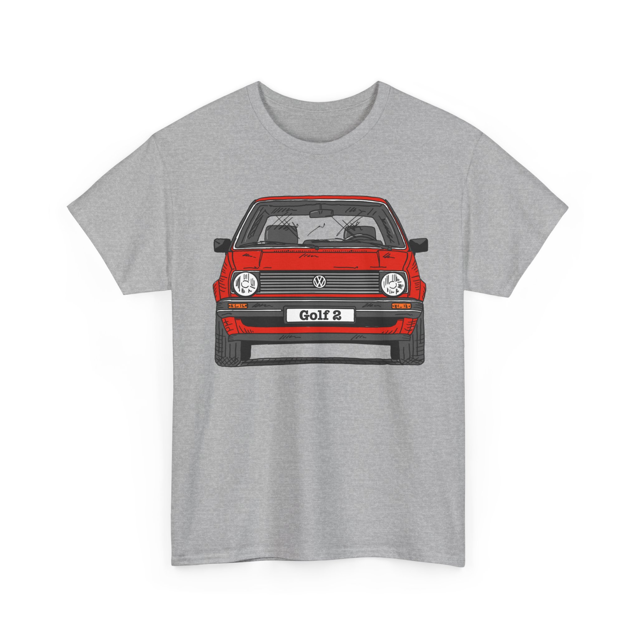 T-Shirt, Golf 2, Strichzeichnung, Rot, personalisierbar