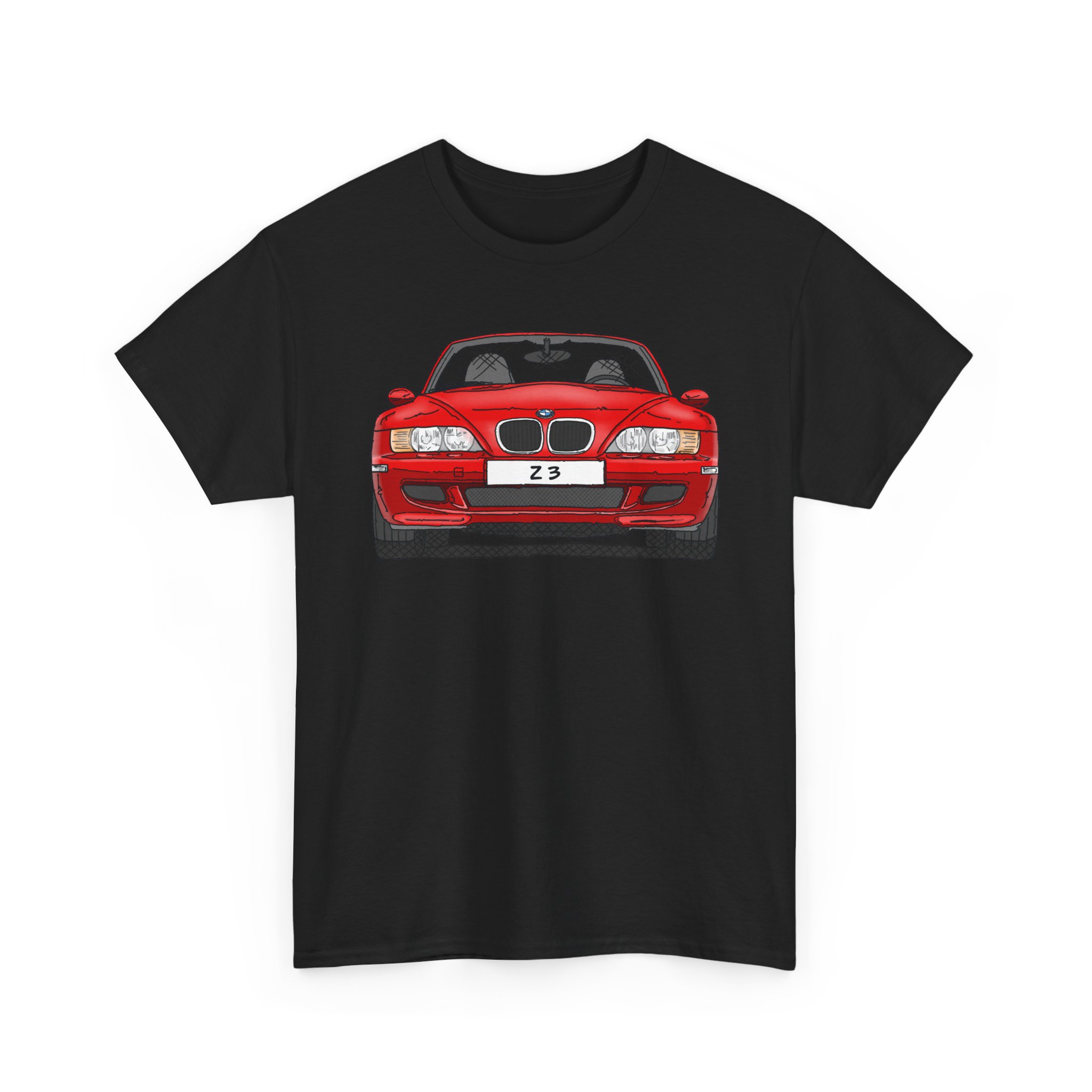 T-Shirt, BMW Z3, Strichzeichnung, Rot, personalisierbar mit Kennzeichen – Bild 3