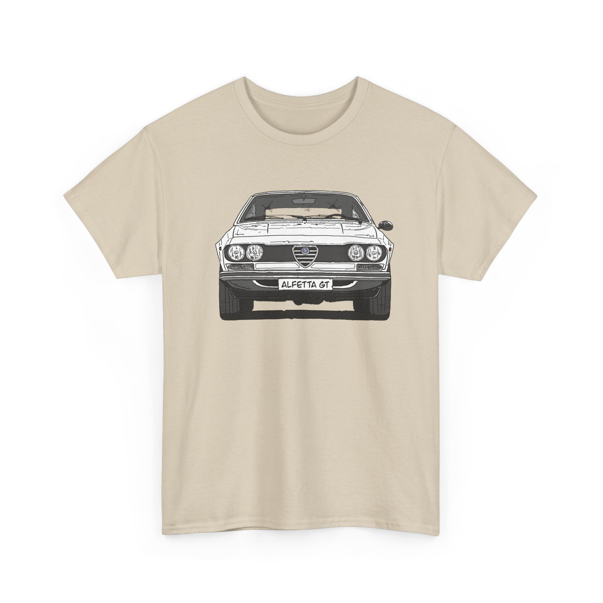 T-Shirt, Alfetta GT, Strichzeichnung, Weiß, mit Kennzeichen personalisierbar – Bild 4