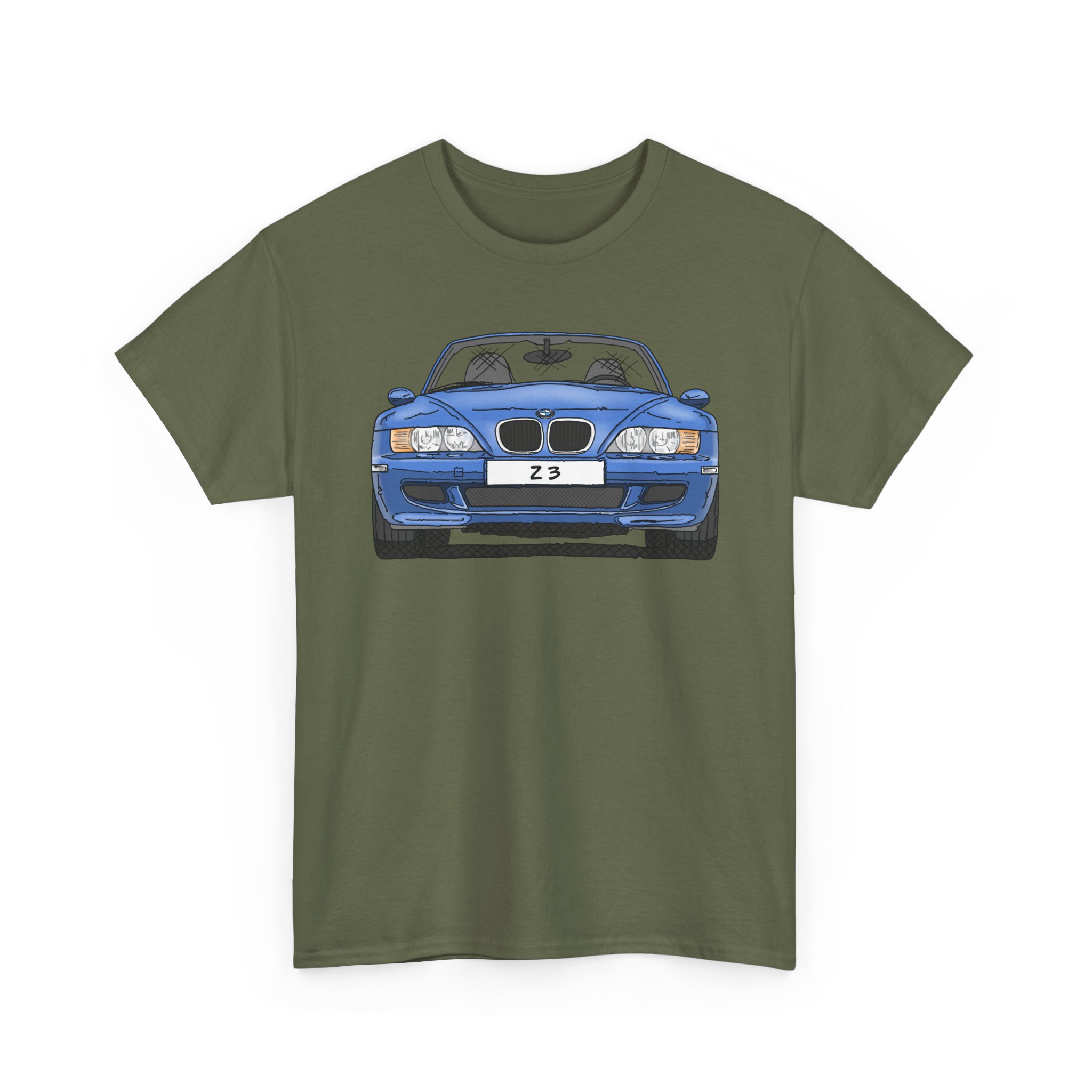 T-Shirt, BMW Z3, Strichzeichnung, Blau, personalisierbar mit Kennzeichen – Bild 5