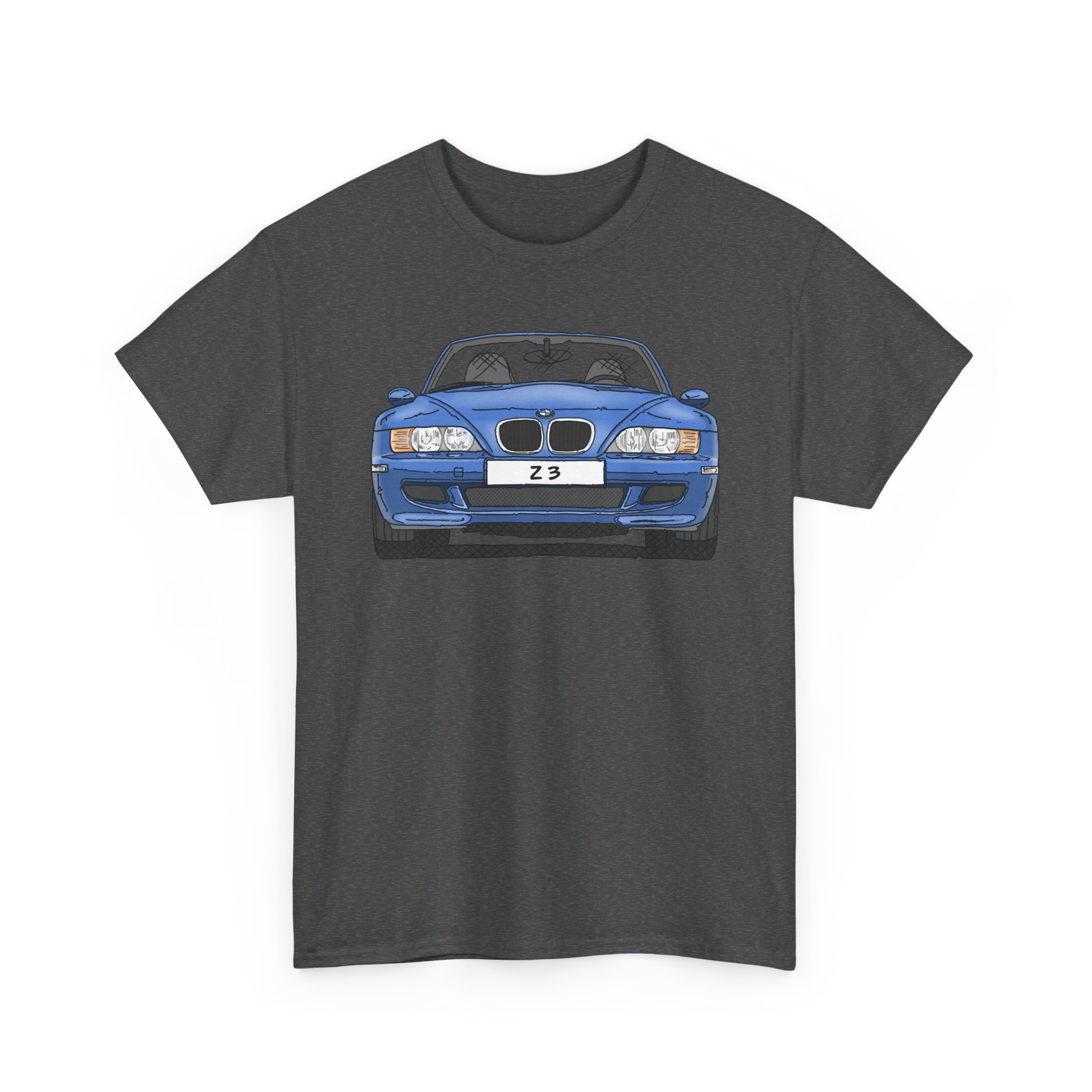 T-Shirt, BMW Z3, Strichzeichnung, Blau, personalisierbar mit Kennzeichen – Bild 6