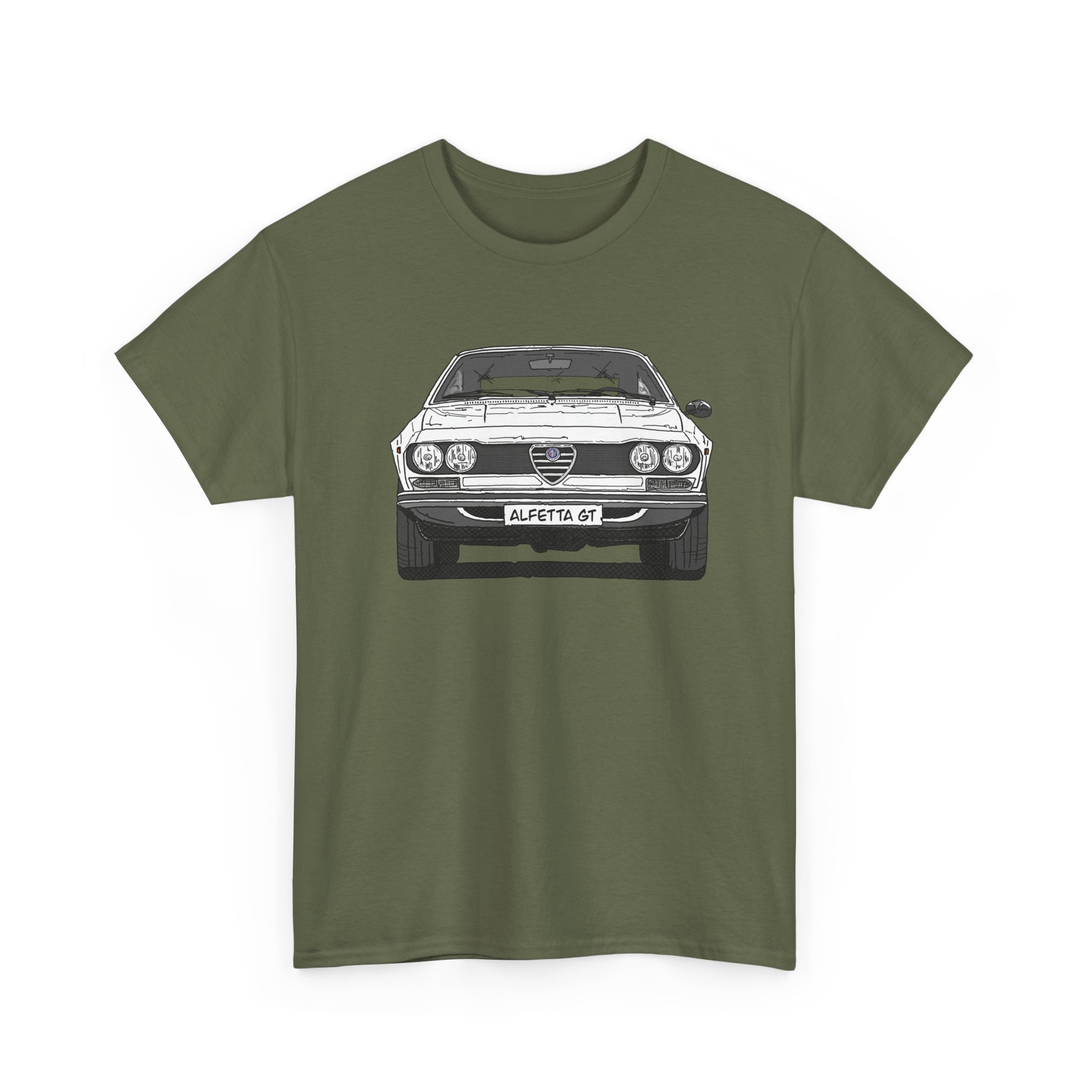 T-Shirt, Alfetta GT, Strichzeichnung, Weiß, mit Kennzeichen personalisierbar – Bild 5