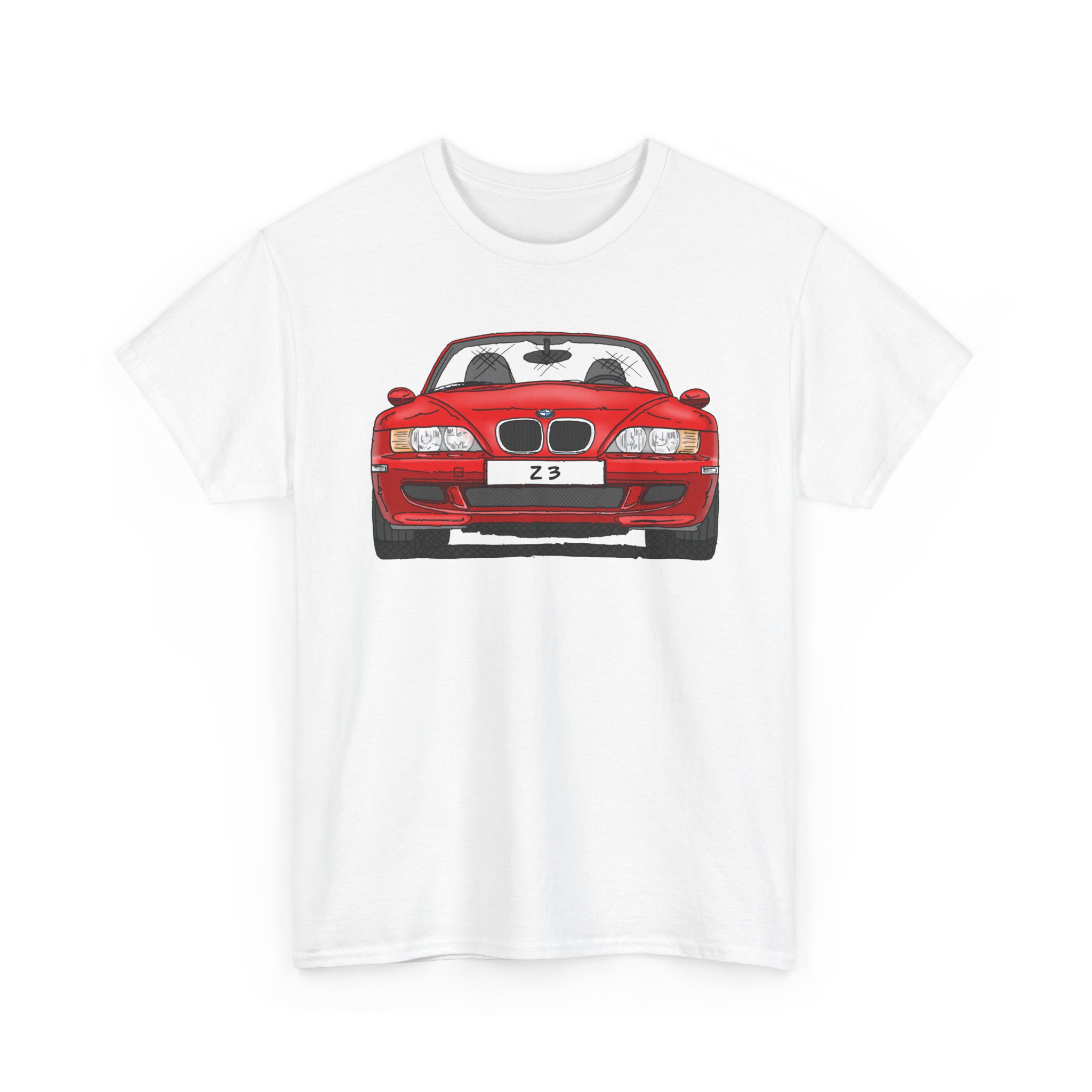 T-Shirt, BMW Z3, Strichzeichnung, Rot, personalisierbar mit Kennzeichen – Bild 2