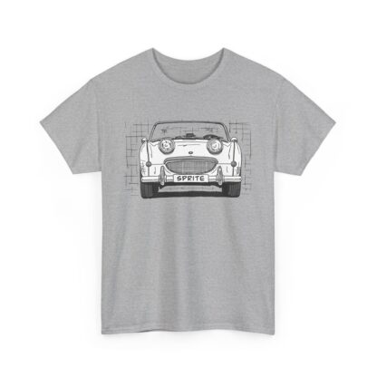 T-Shirt, Austin-Healey Sprite Mk1, Frogeye, Strichzeichnung, Weiß, personalisierbar mit Kennzeichen