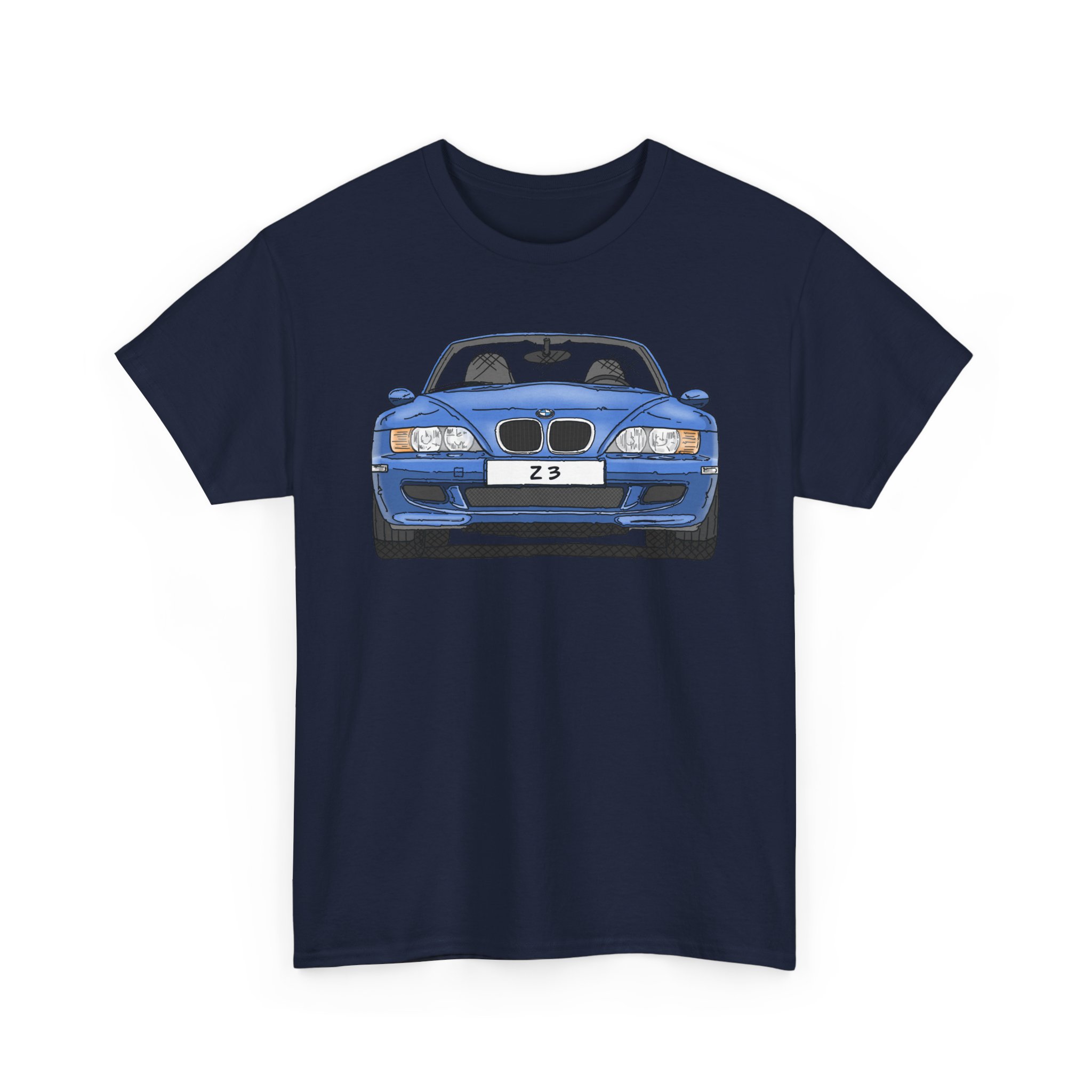 T-Shirt, BMW Z3, Strichzeichnung, Blau, personalisierbar mit Kennzeichen – Bild 9