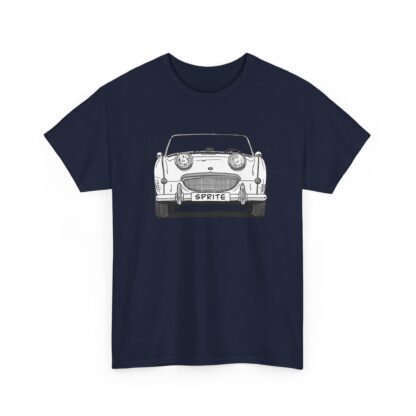 T-Shirt, Austin-Healey Sprite Mk1, Frogeye, Strichzeichnung, Weiß, personalisierbar mit Kennzeichen – Bild 10