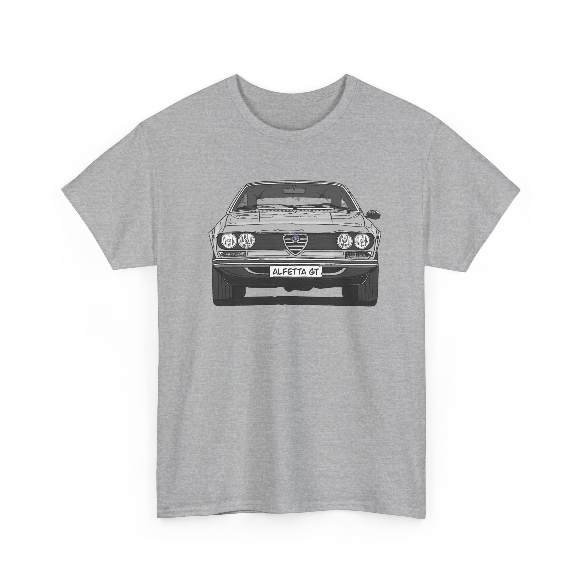 T-Shirt, Alfetta GT, Strichzeichnung, Silbergrau, mit Kennzeichen personalisierbar