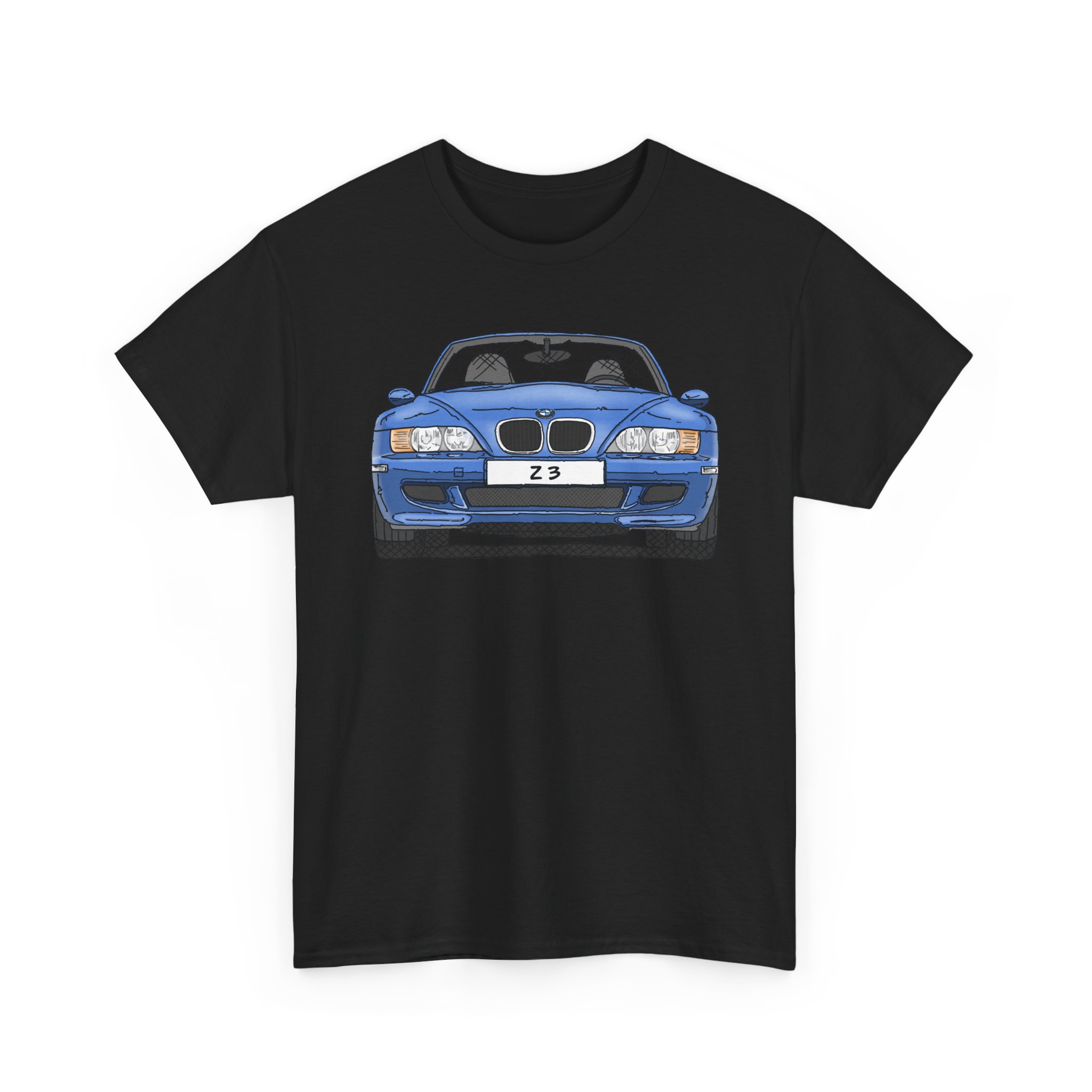 T-Shirt, BMW Z3, Strichzeichnung, Blau, personalisierbar mit Kennzeichen – Bild 3