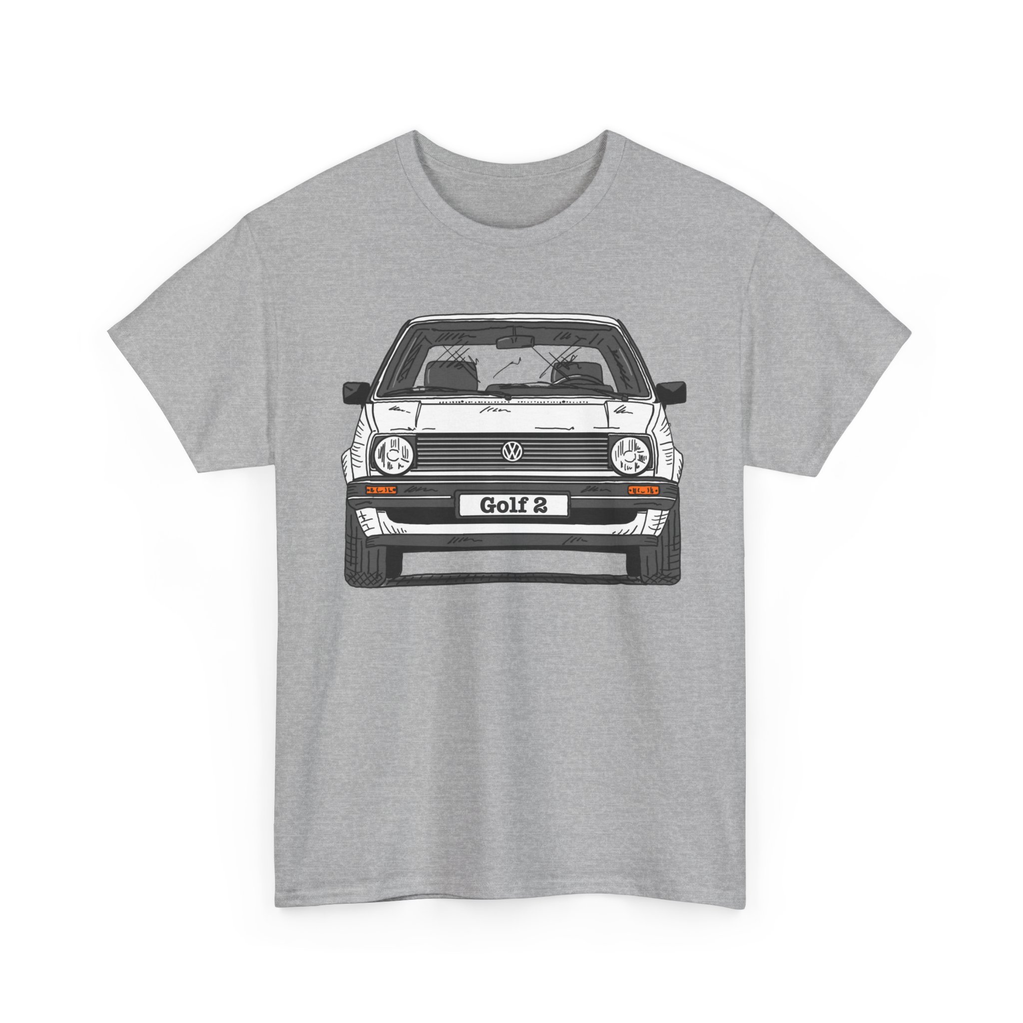T-Shirt, Golf 2, Strichzeichnung, Weiß, personalisierbar