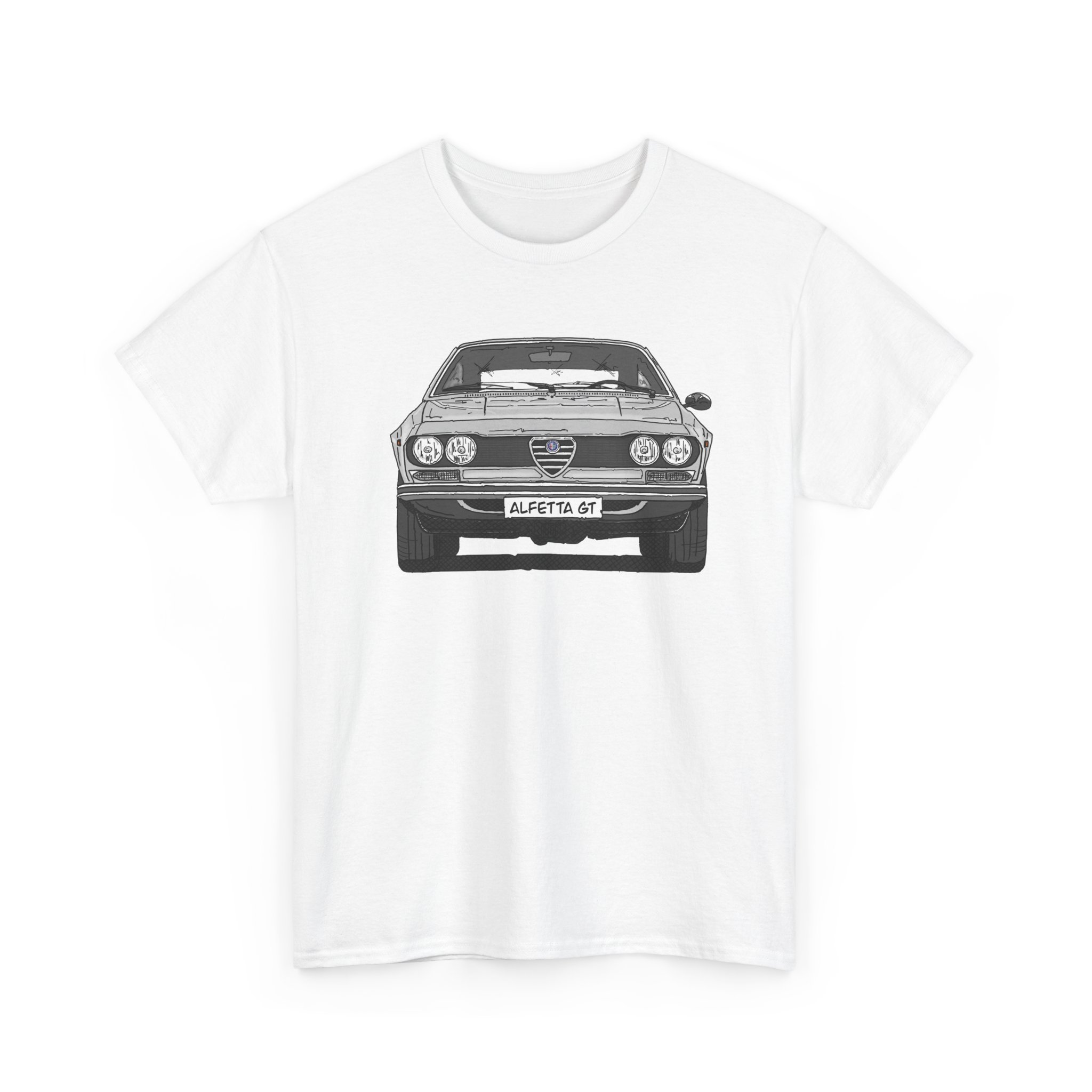 T-Shirt, Alfetta GT, Strichzeichnung, Silbergrau, mit Kennzeichen personalisierbar – Bild 2