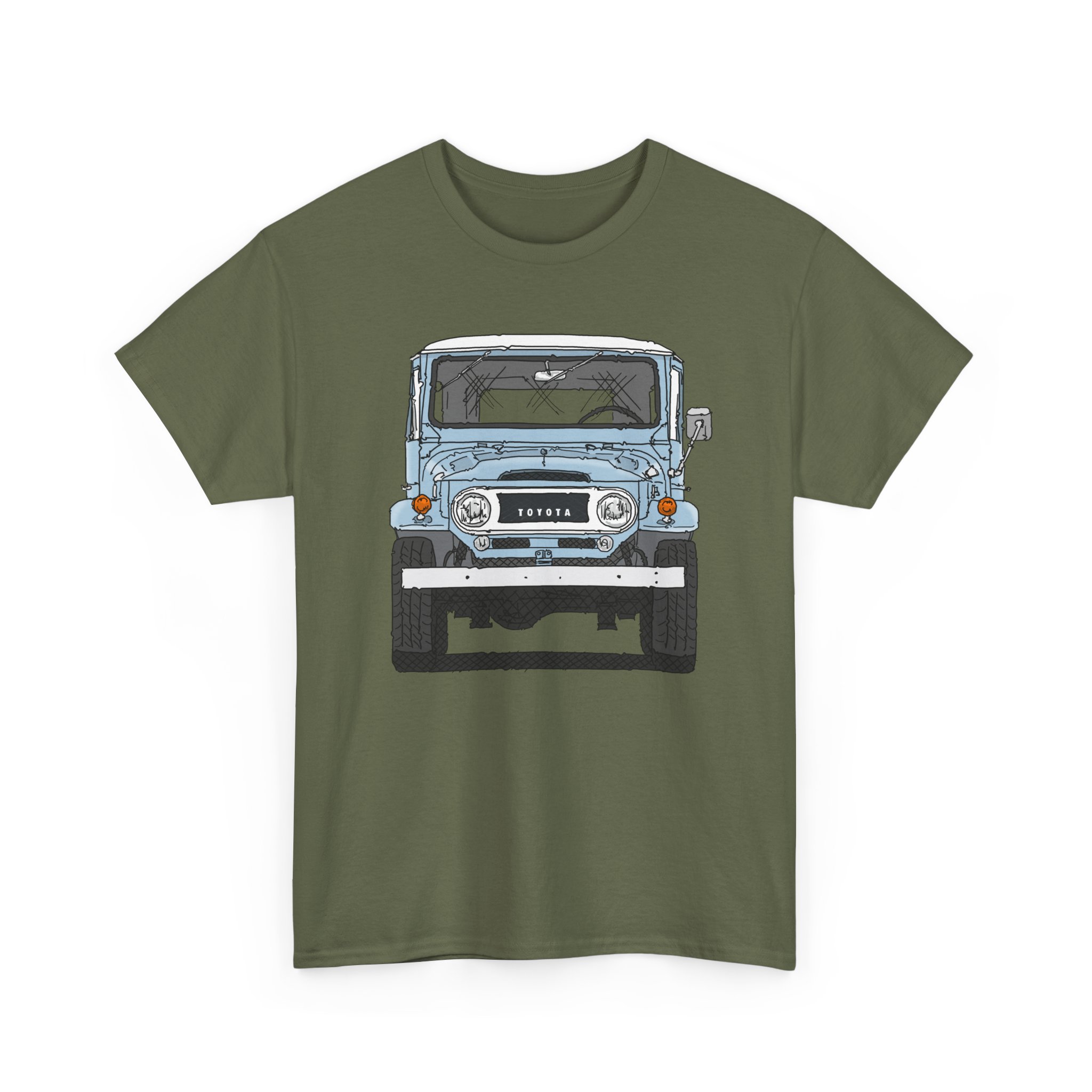 T-Shirt, Toyota Land Cruiser, Strichzeichnung, Hellblau, personalisierbar mit Kennzeichen – Bild 5