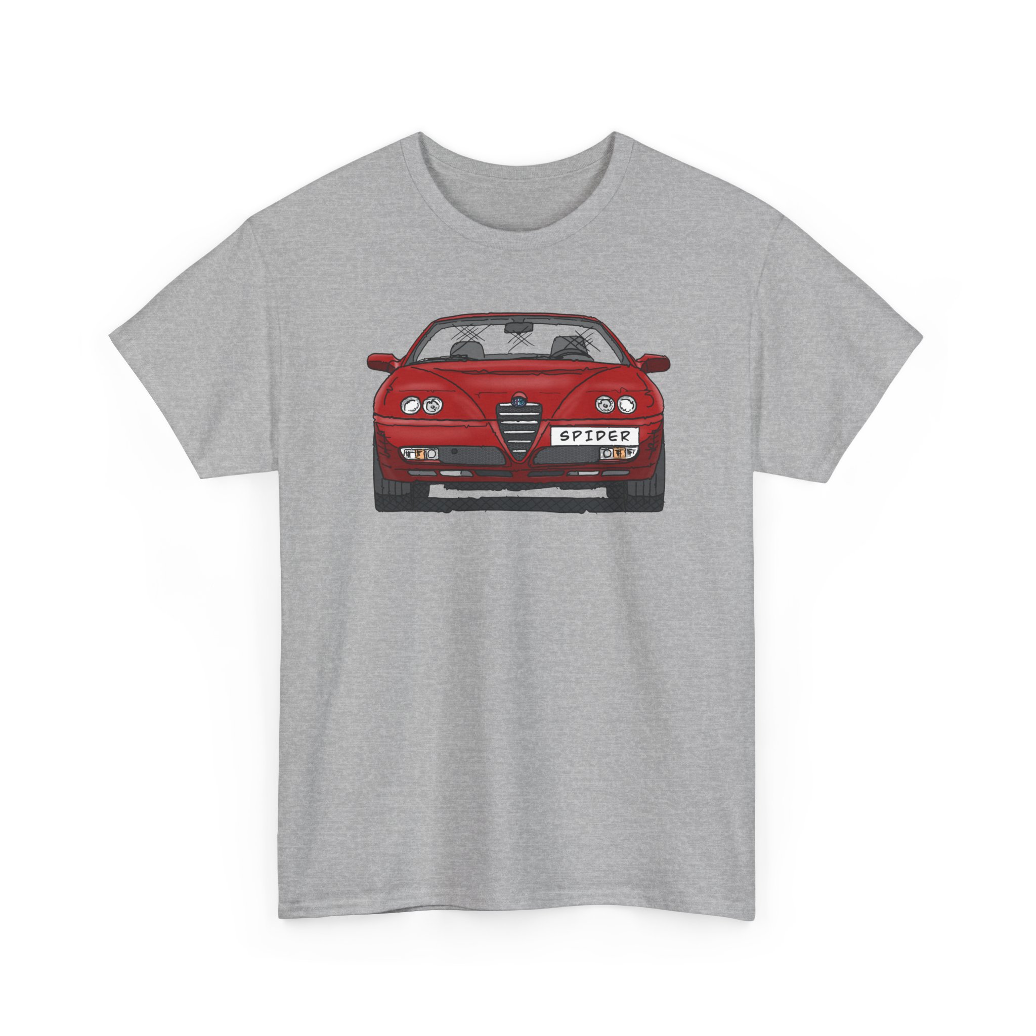 T-Shirt, Alfa Romeo Spider, 916, Strichzeichnung, Rot, personalisierbar mit Kennzeichen
