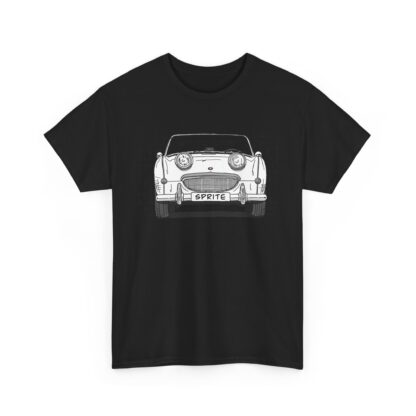 T-Shirt, Austin-Healey Sprite Mk1, Frogeye, Strichzeichnung, Weiß, personalisierbar mit Kennzeichen – Bild 3
