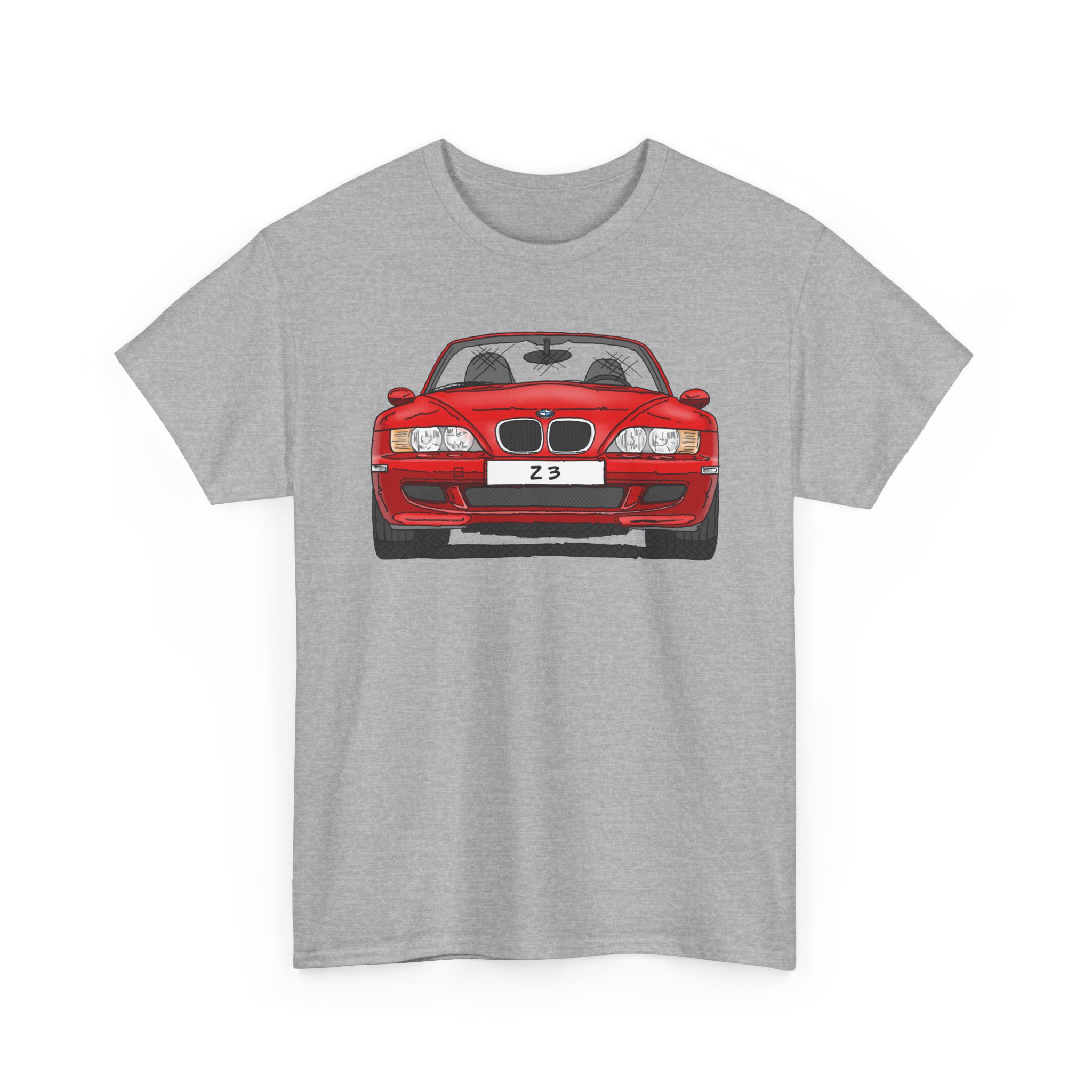 T-Shirt, BMW Z3, Strichzeichnung, Rot, personalisierbar mit Kennzeichen