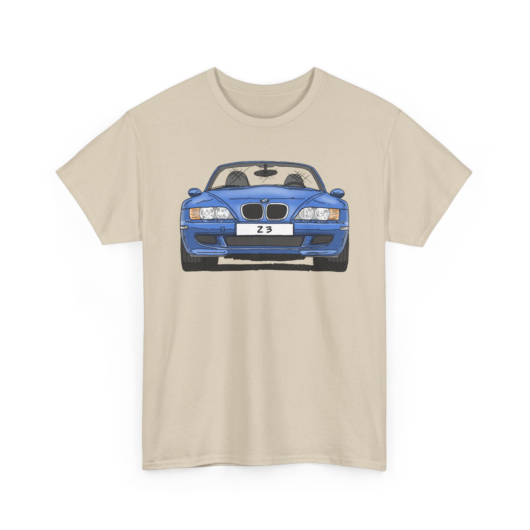 T-Shirt, BMW Z3, Strichzeichnung, Blau, personalisierbar mit Kennzeichen – Bild 4