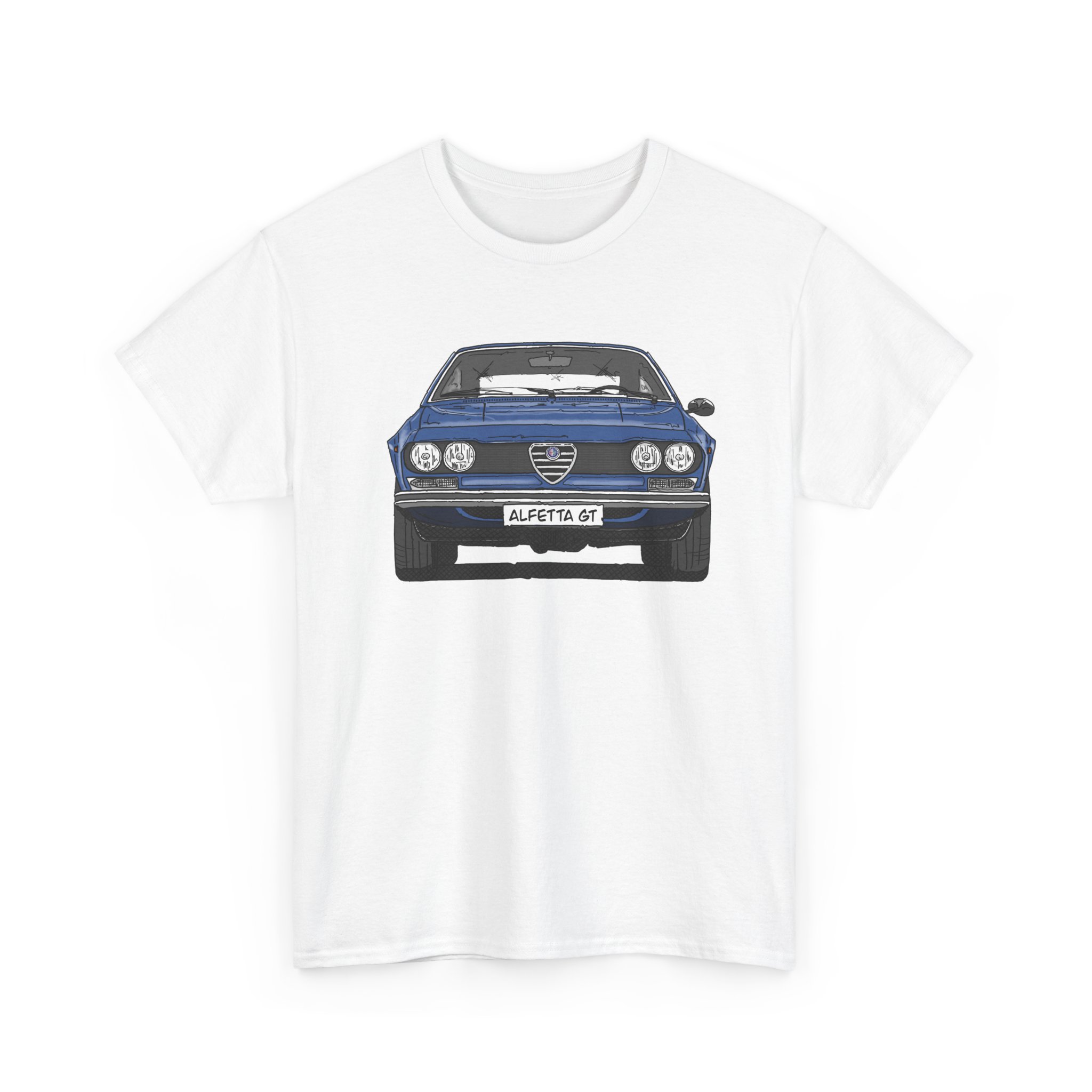 T-Shirt, Alfetta GT, Strichzeichnung, Blau, mit Kennzeichen personalisierbar – Bild 2