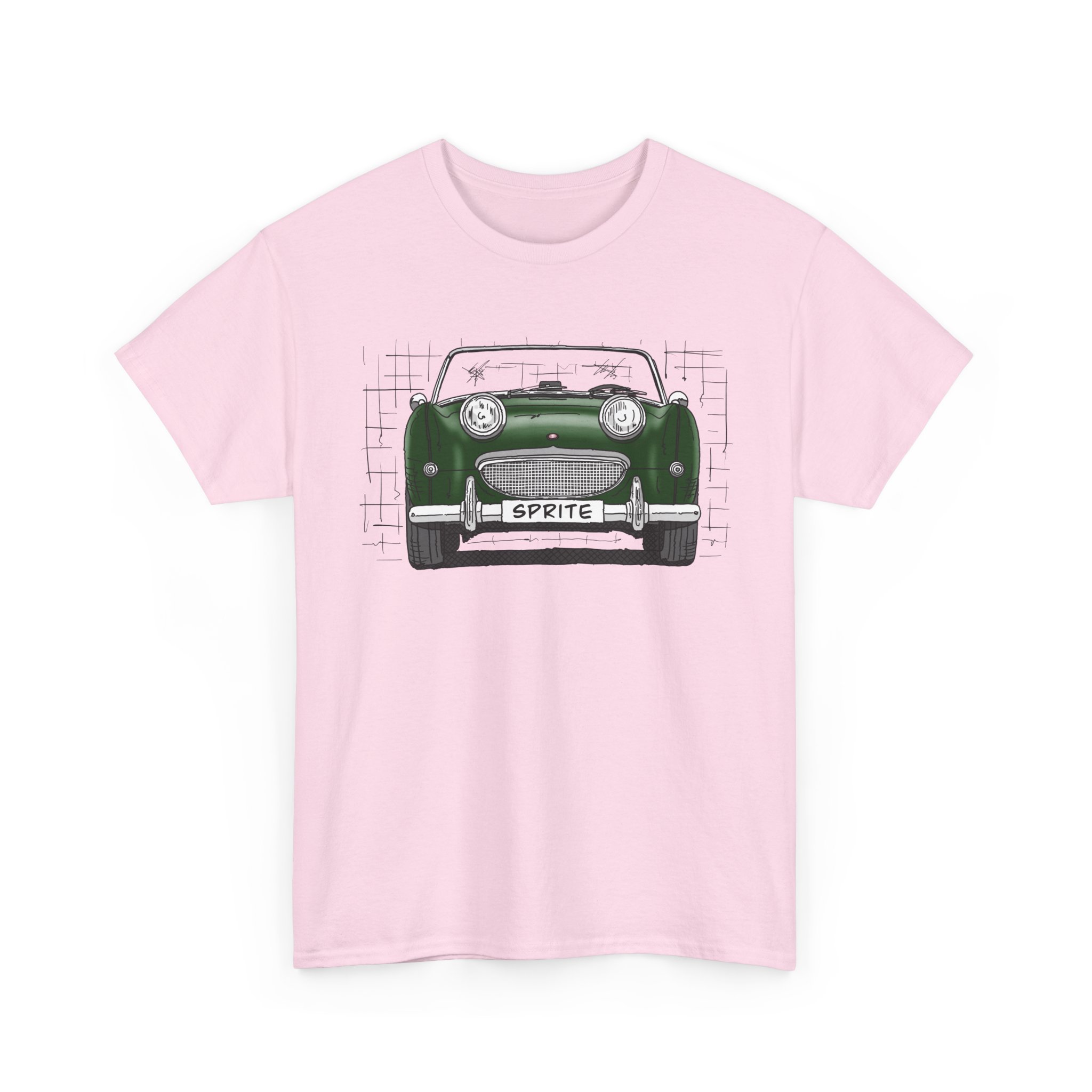 T-Shirt, Austin-Healey Sprite Mk1, Frogeye, Strichzeichnung, BRG, personalisierbar mit Kennzeichen – Bild 11