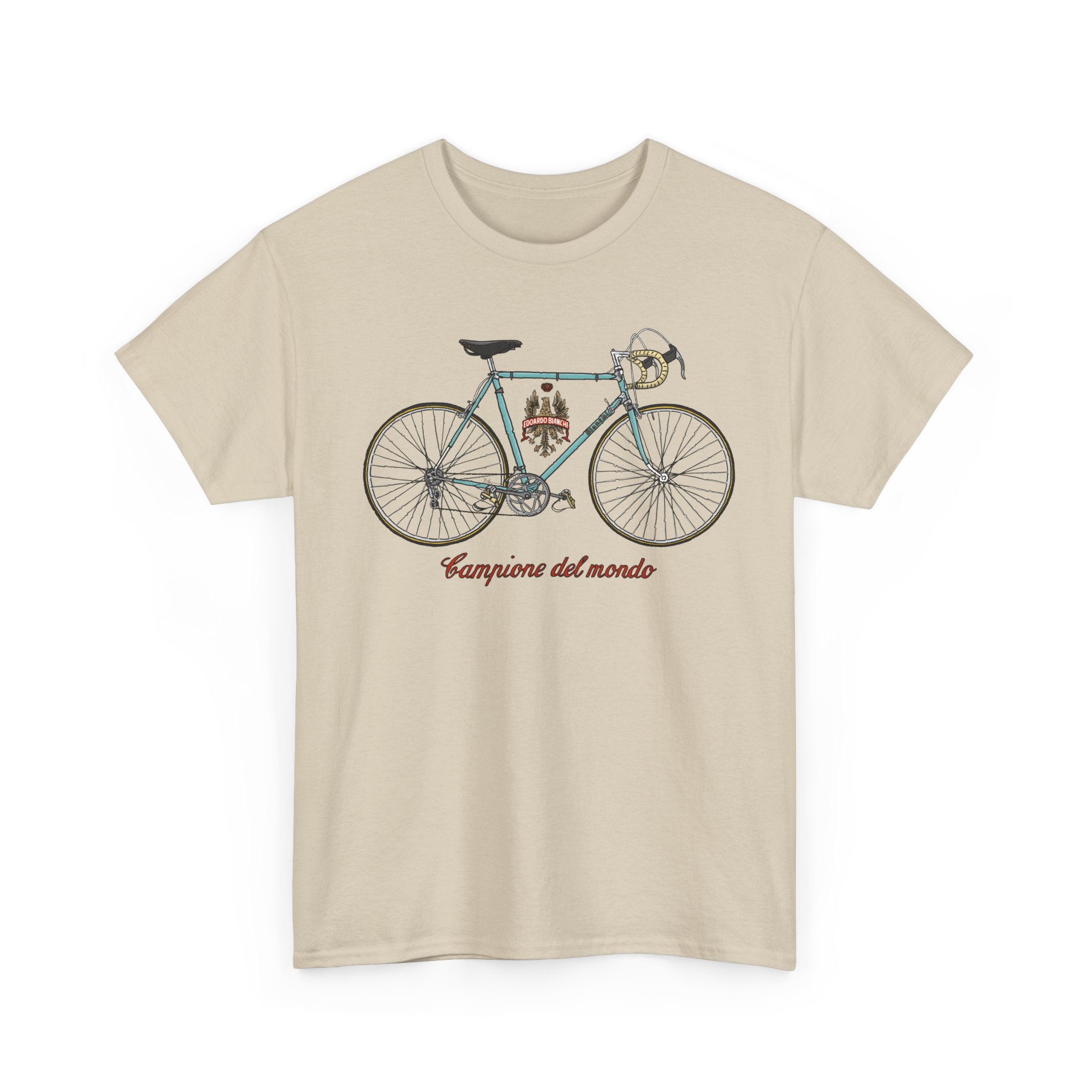 T-Shirt, Bianchi Campione del Mondo, Strichzeichnung Logo, Türkis, mit Seriennummer personalisierbar
