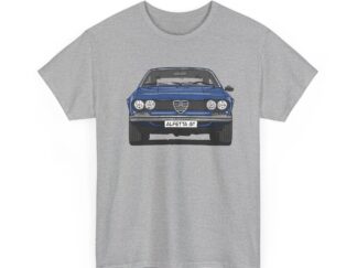 T-Shirt, Alfetta GT, Strichzeichnung, Blau, mit Kennzeichen personalisierbar