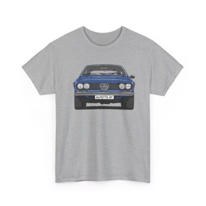 T-Shirt, Alfetta GT, Strichzeichnung, Blau, mit Kennzeichen personalisierbar