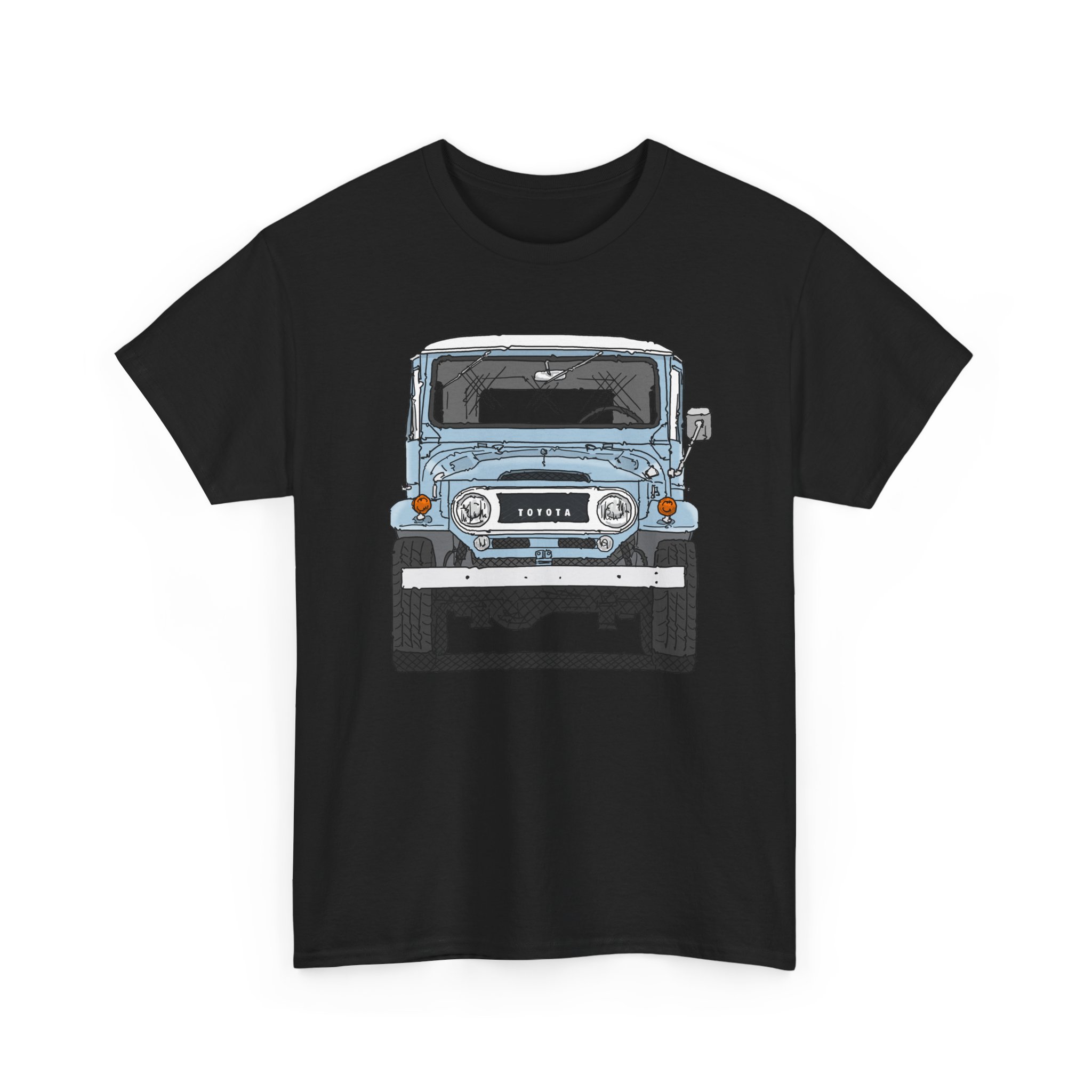 T-Shirt, Toyota Land Cruiser, Strichzeichnung, Hellblau, personalisierbar mit Kennzeichen – Bild 3