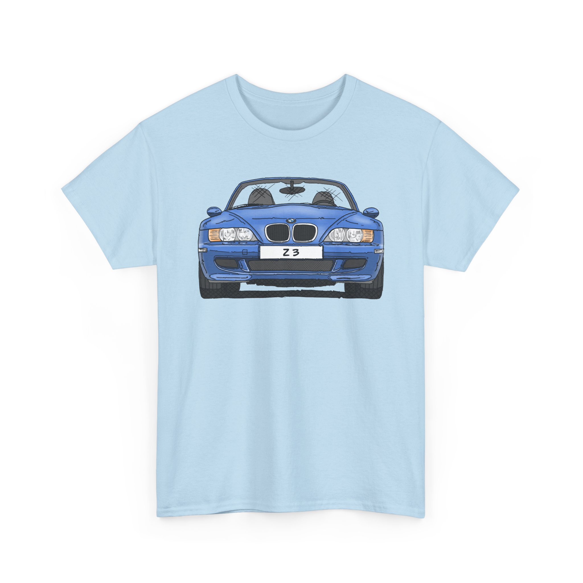 T-Shirt, BMW Z3, Strichzeichnung, Blau, personalisierbar mit Kennzeichen – Bild 7