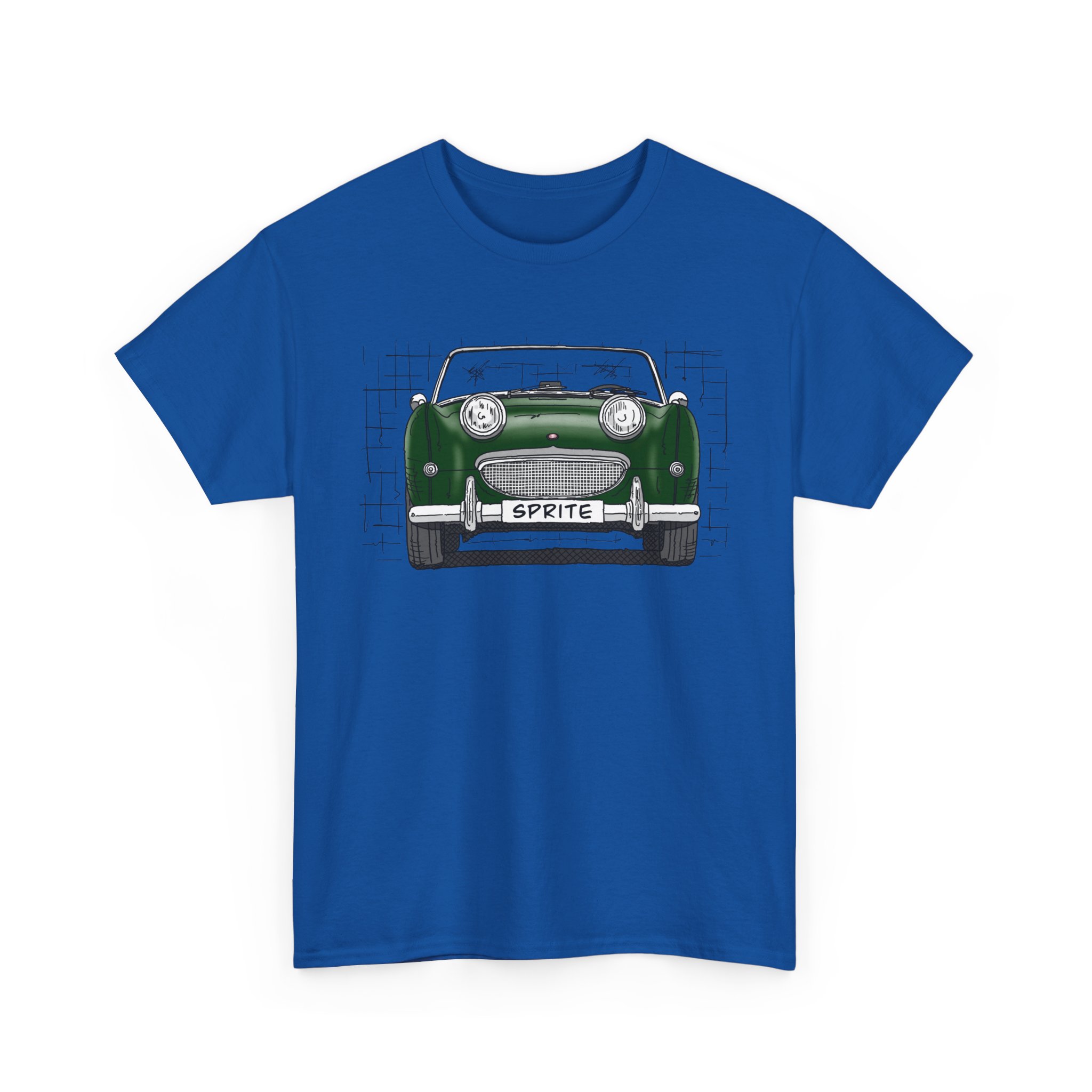 T-Shirt, Austin-Healey Sprite Mk1, Frogeye, Strichzeichnung, BRG, personalisierbar mit Kennzeichen – Bild 9