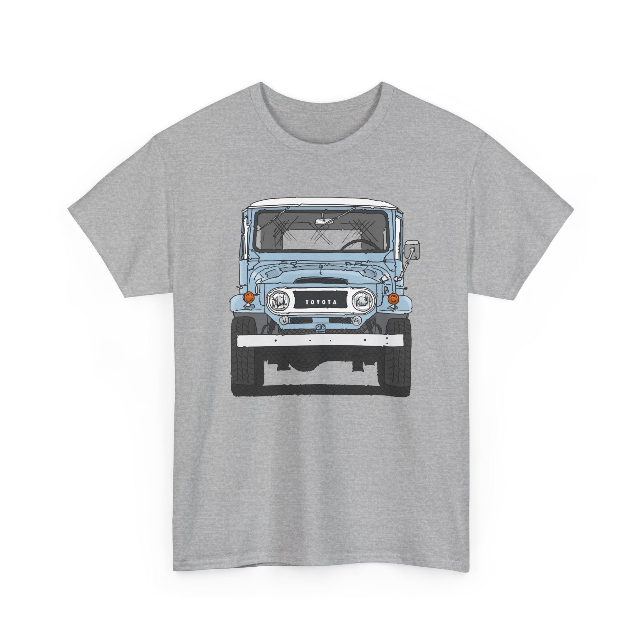 T-Shirt, Toyota Land Cruiser, Strichzeichnung, Hellblau, personalisierbar mit Kennzeichen