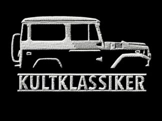 T-Shirt, Stickerei mittig groß, Toyota Land Cruiser, Text KULTKLASSIKER, Weiße Schrift