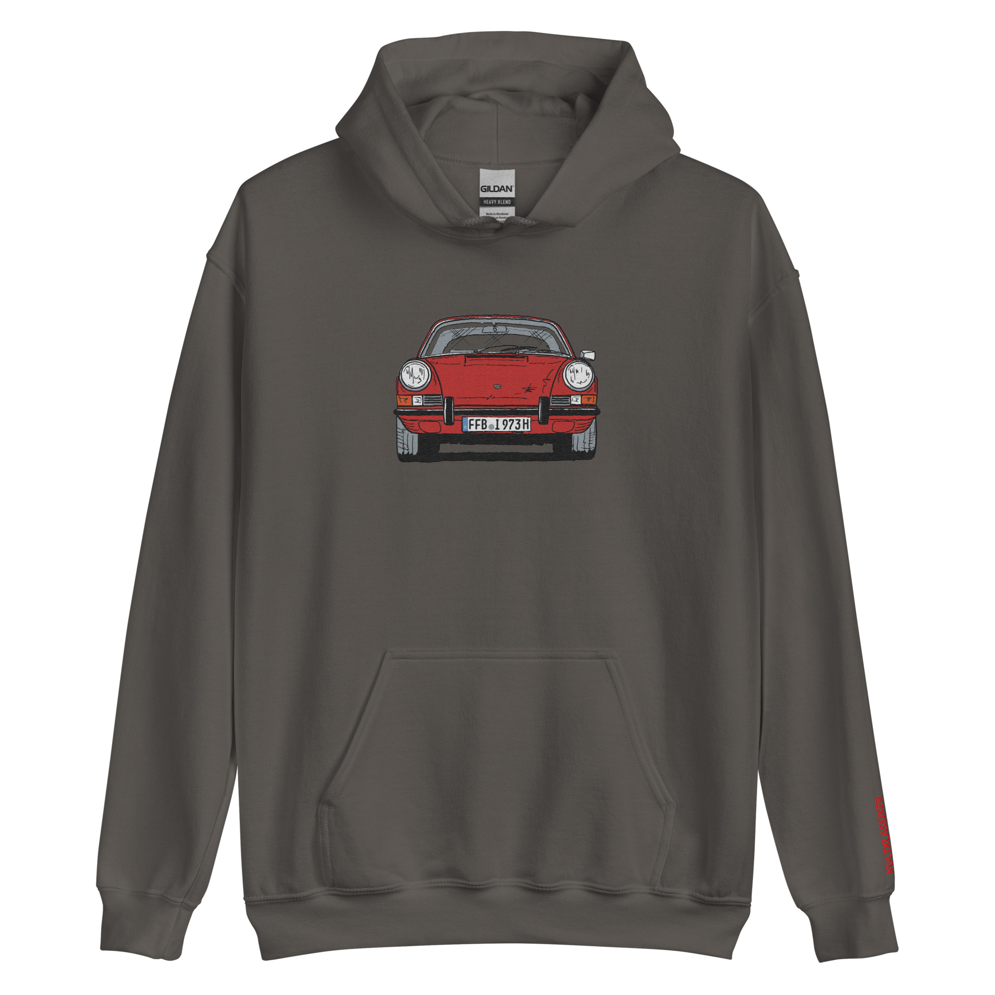 Streng limitiertes Hoodie, nur 50 Exemplare, Porsche 911 Targa, F-Modell, Frontansicht, Rot, Kennzeichen, Vorderseite und Ärmel edel bestickt – Bild 12