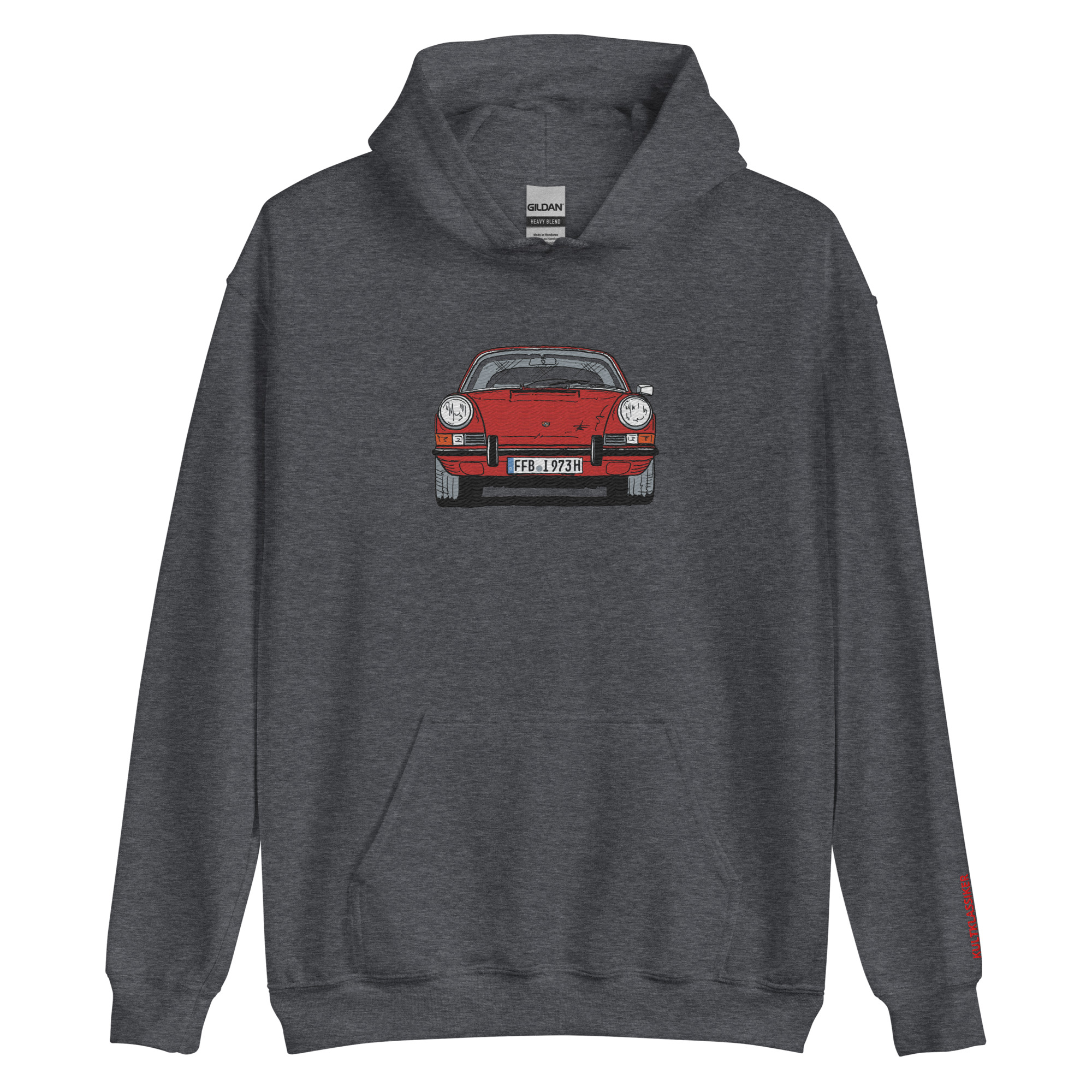 Streng limitiertes Hoodie, nur 50 Exemplare, Porsche 911 Targa, F-Modell, Frontansicht, Rot, Kennzeichen, Vorderseite und Ärmel edel bestickt – Bild 3