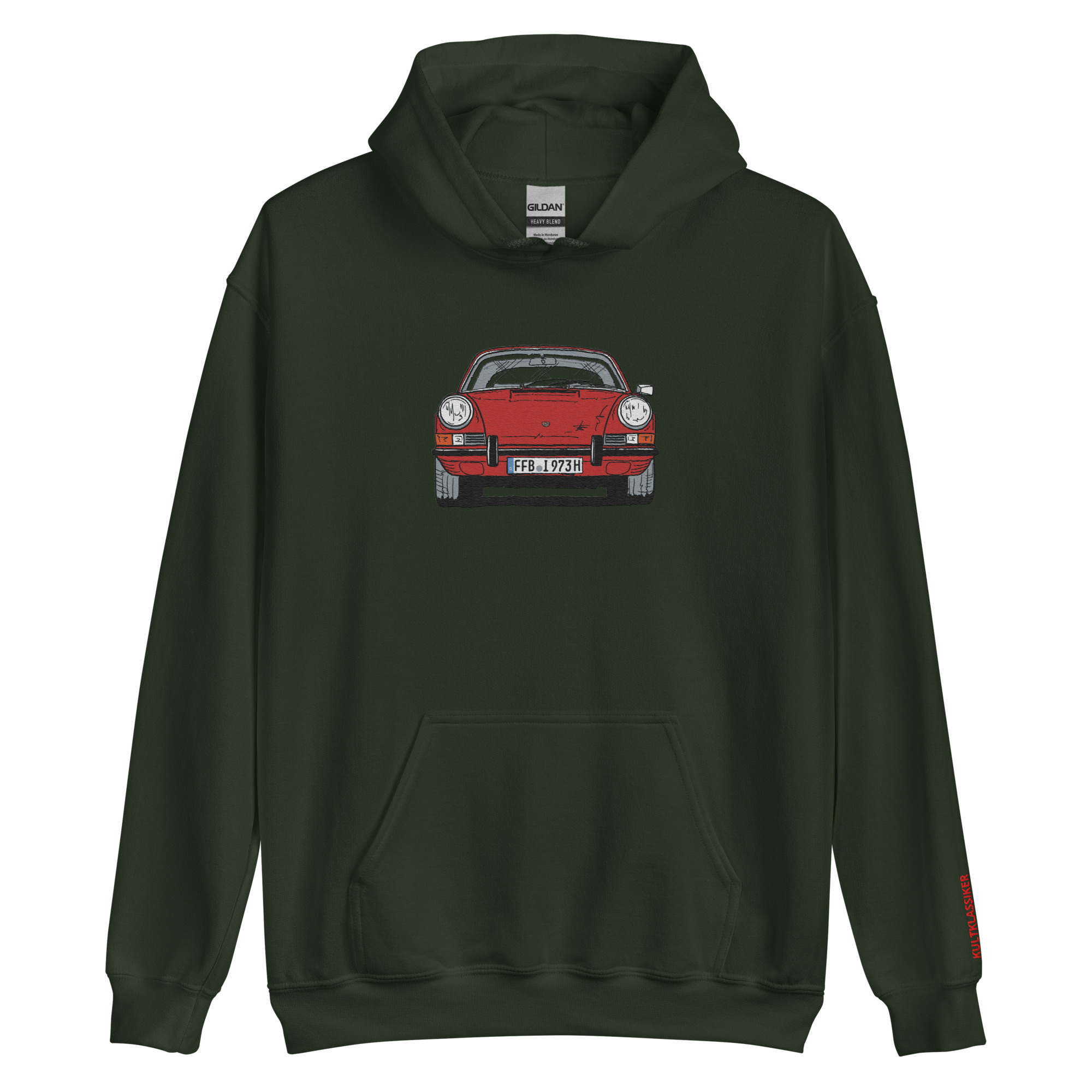 Streng limitiertes Hoodie, nur 50 Exemplare, Porsche 911 Targa, F-Modell, Frontansicht, Rot, Kennzeichen, Vorderseite und Ärmel edel bestickt – Bild 9