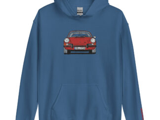 Streng limitiertes Hoodie, nur 50 Exemplare, Porsche 911 Targa, F-Modell, Frontansicht, Rot, Kennzeichen, Vorderseite und Ärmel edel bestickt
