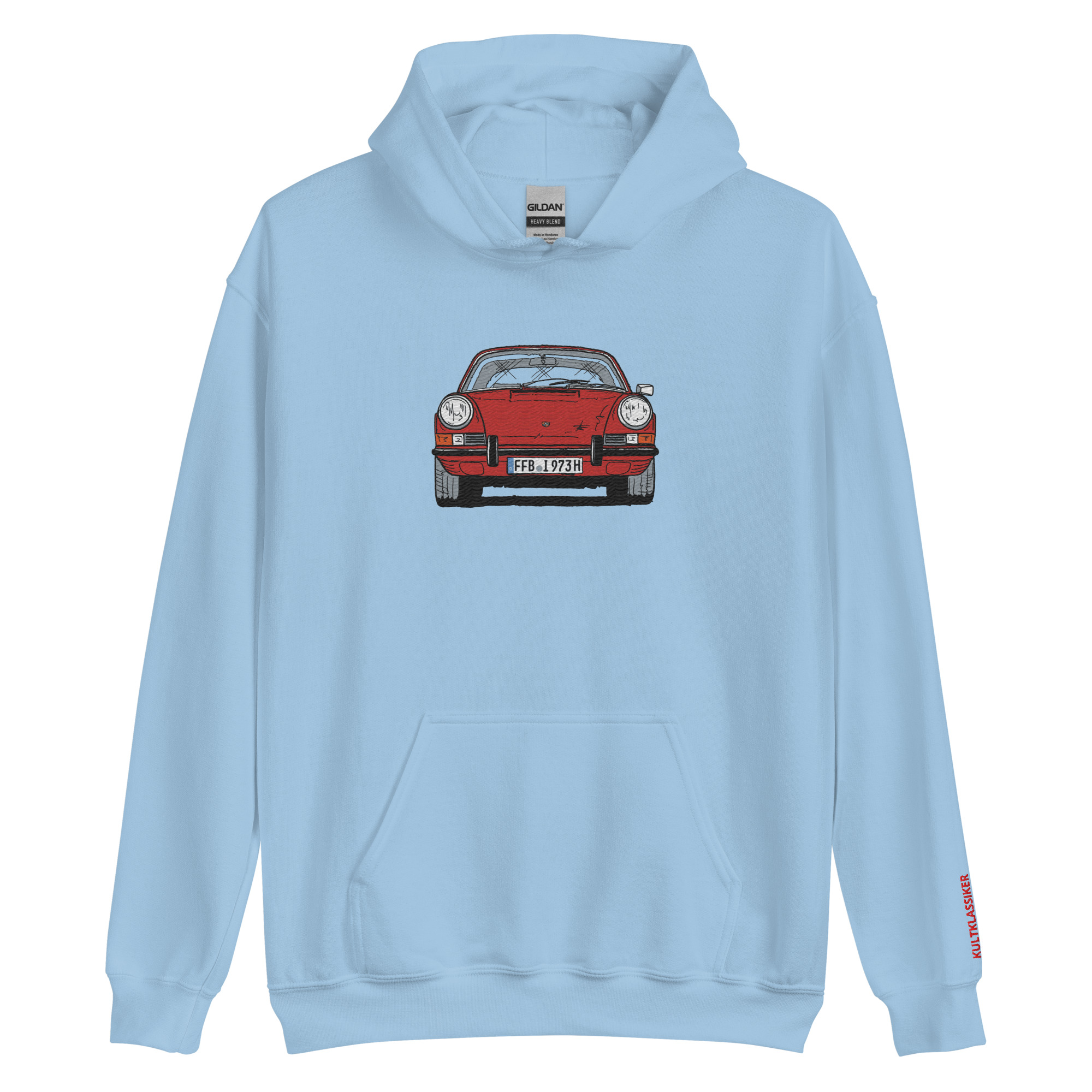 Streng limitiertes Hoodie, nur 50 Exemplare, Porsche 911 Targa, F-Modell, Frontansicht, Rot, Kennzeichen, Vorderseite und Ärmel edel bestickt – Bild 6