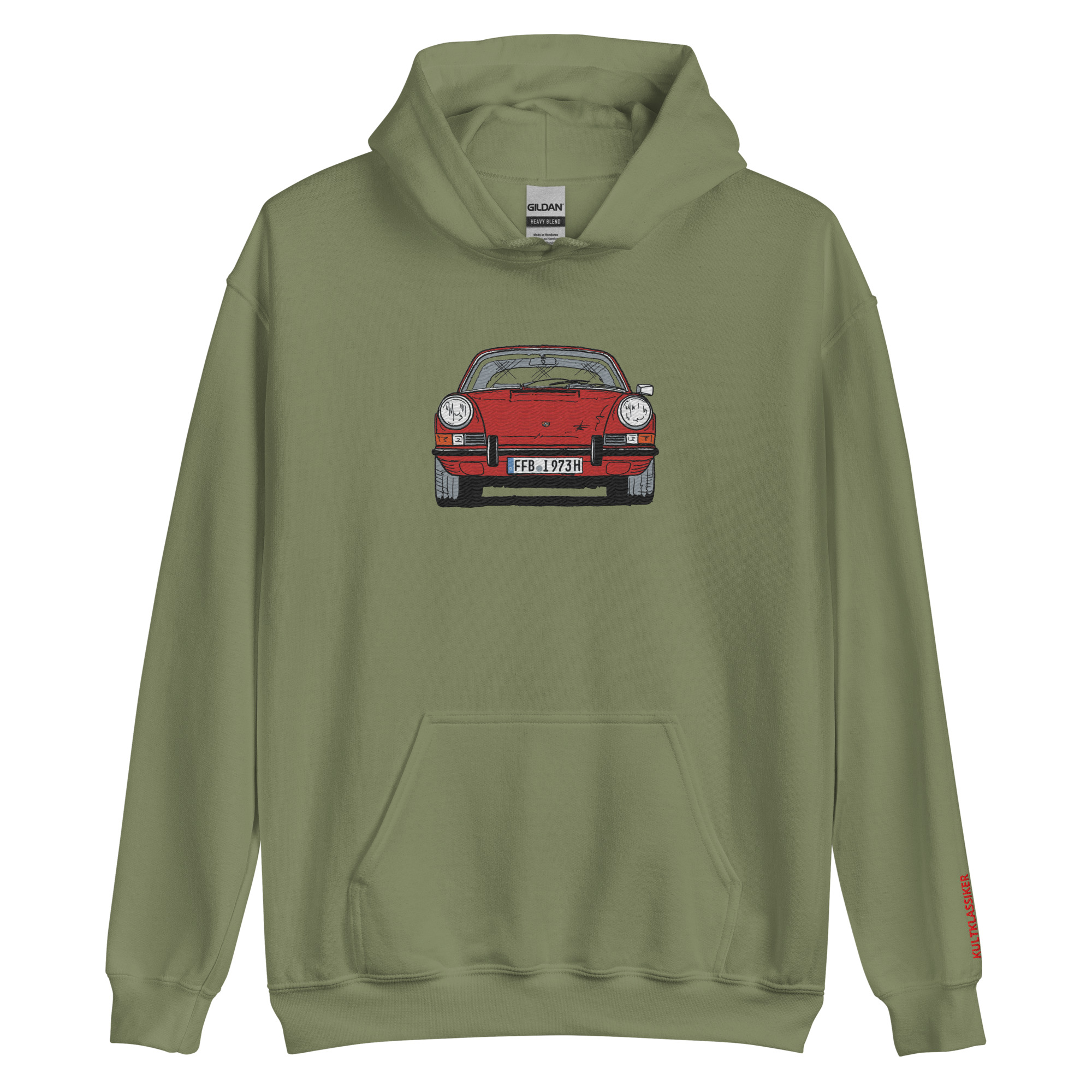 Streng limitiertes Hoodie, nur 50 Exemplare, Porsche 911 Targa, F-Modell, Frontansicht, Rot, Kennzeichen, Vorderseite und Ärmel edel bestickt – Bild 2