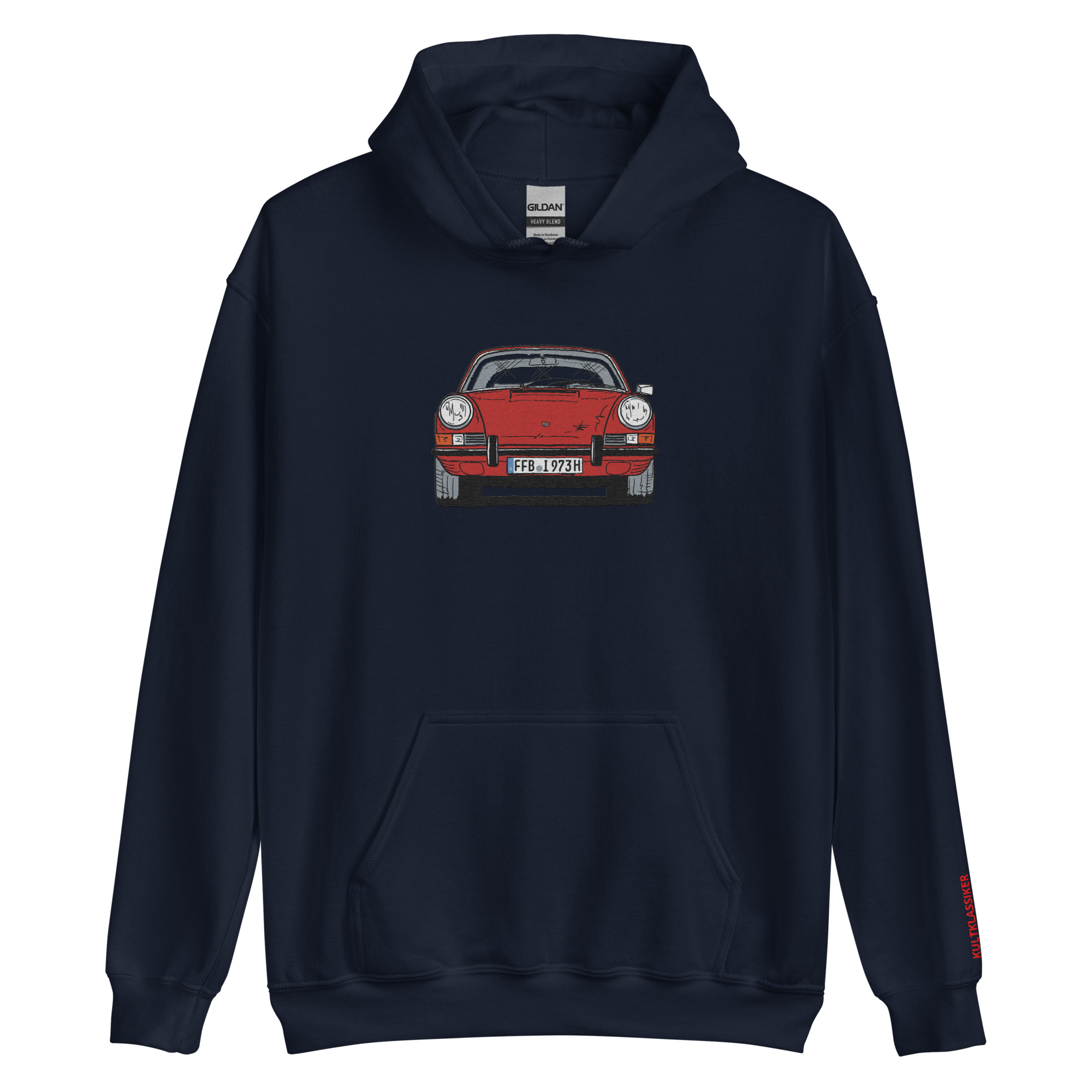 Streng limitiertes Hoodie, nur 50 Exemplare, Porsche 911 Targa, F-Modell, Frontansicht, Rot, Kennzeichen, Vorderseite und Ärmel edel bestickt – Bild 7