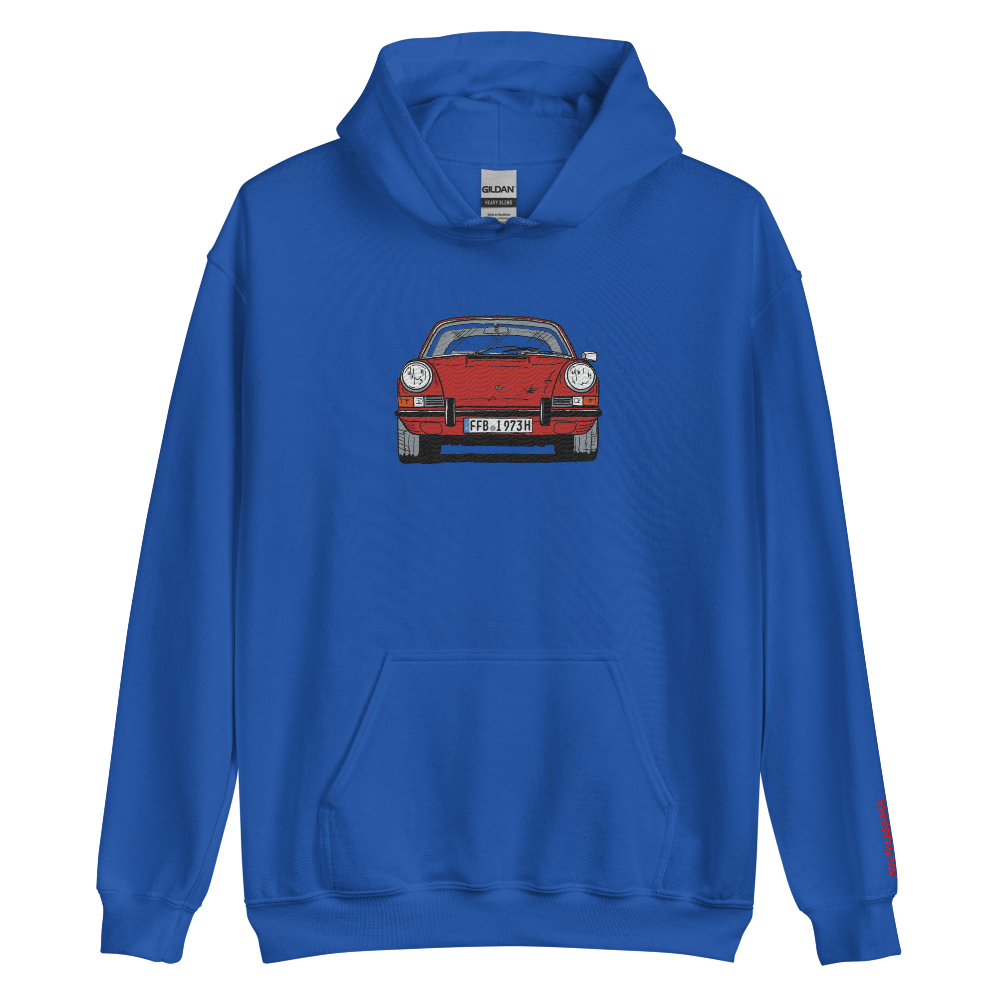Streng limitiertes Hoodie, nur 50 Exemplare, Porsche 911 Targa, F-Modell, Frontansicht, Rot, Kennzeichen, Vorderseite und Ärmel edel bestickt – Bild 11