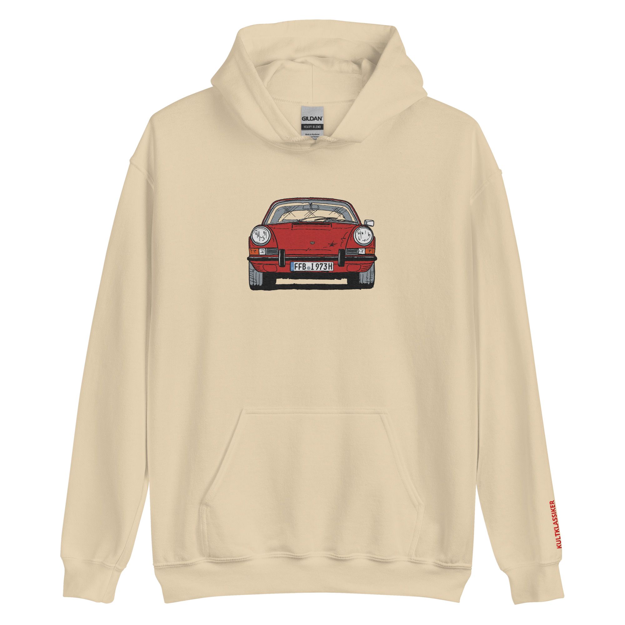 Streng limitiertes Hoodie, nur 50 Exemplare, Porsche 911 Targa, F-Modell, Frontansicht, Rot, Kennzeichen, Vorderseite und Ärmel edel bestickt – Bild 8