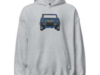 Streng limitiertes Hoodie, nur 50 Exemplare, Ineos Grenadier, Frontansicht, Blau, Vorderseite und Ärmel edel bestickt