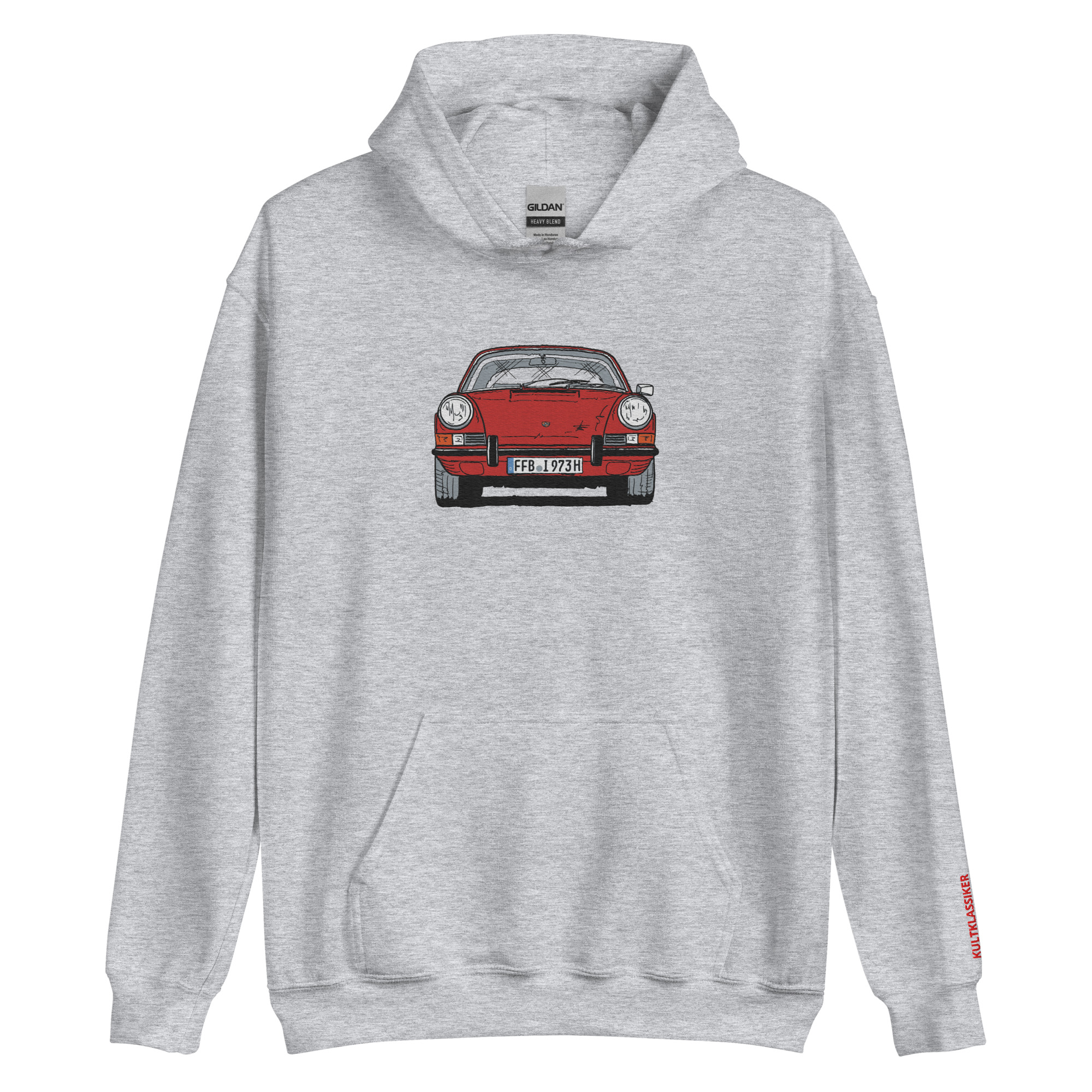 Streng limitiertes Hoodie, nur 50 Exemplare, Porsche 911 Targa, F-Modell, Frontansicht, Rot, Kennzeichen, Vorderseite und Ärmel edel bestickt – Bild 4