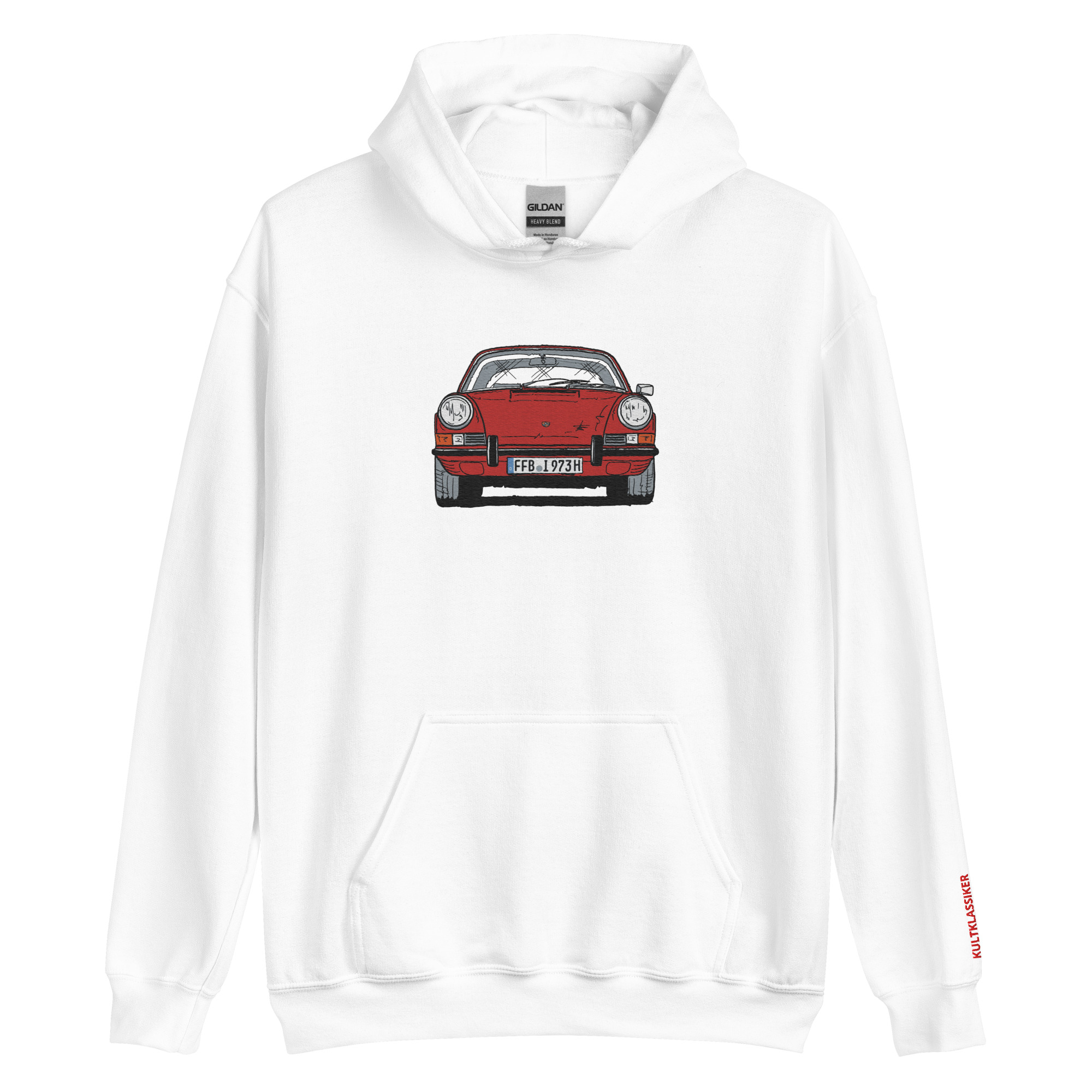 Streng limitiertes Hoodie, nur 50 Exemplare, Porsche 911 Targa, F-Modell, Frontansicht, Rot, Kennzeichen, Vorderseite und Ärmel edel bestickt – Bild 13