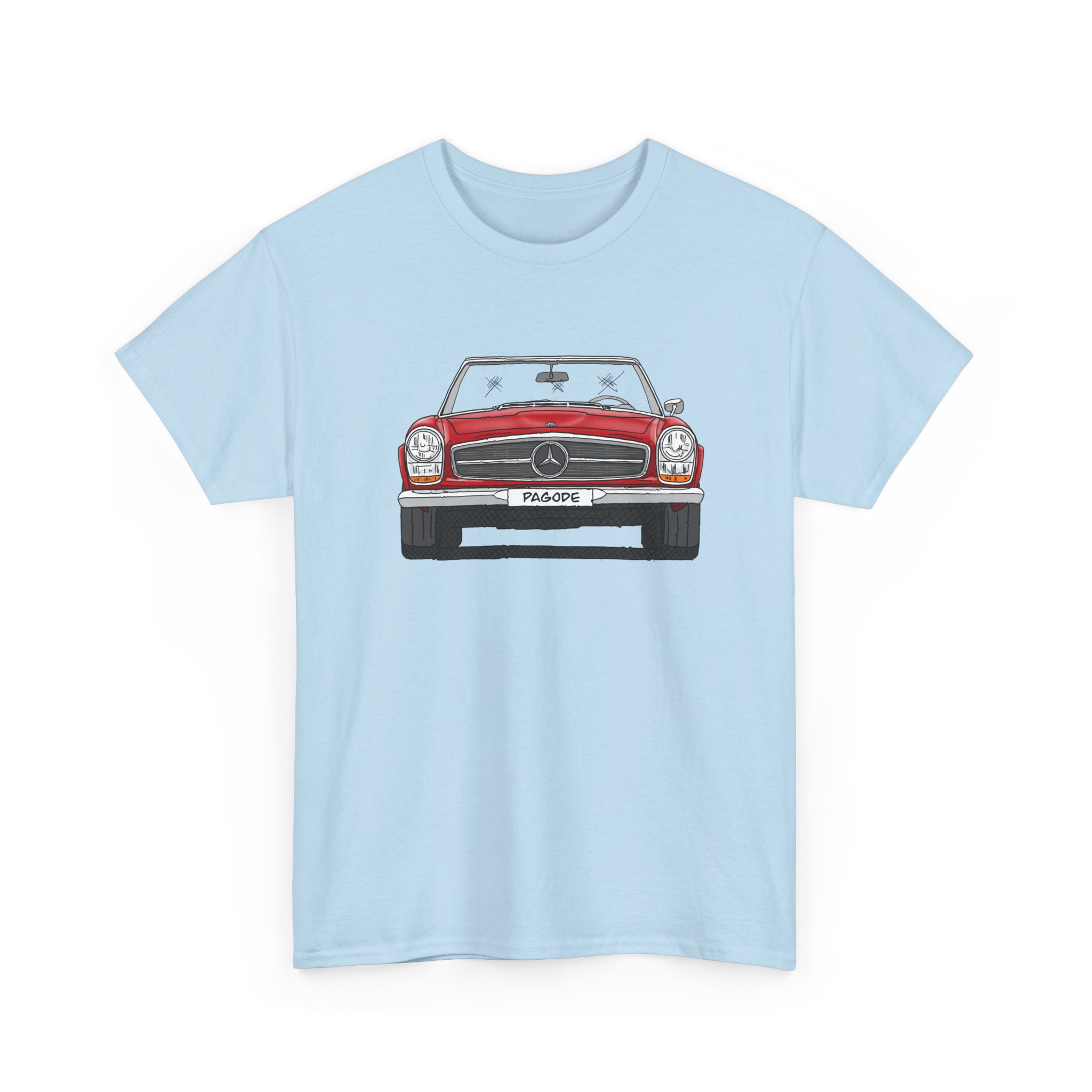 T-Shirt, Mercedes SL W113 Pagode, Strichzeichnung, Rot, eigenes Kennzeichen möglich – Bild 8