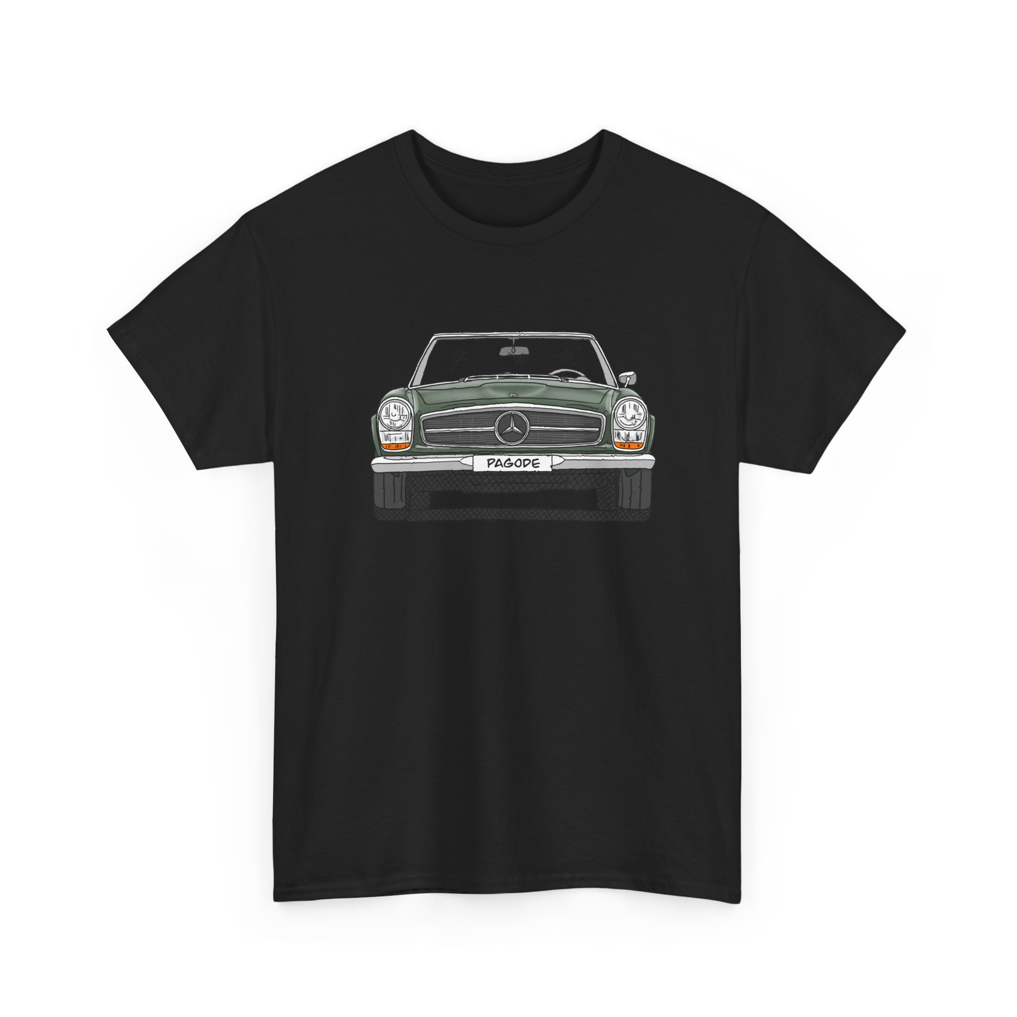 T-Shirt, Mercedes SL W113 Pagode, Strichzeichnung, Grün, eigenes Kennzeichen möglich – Bild 3